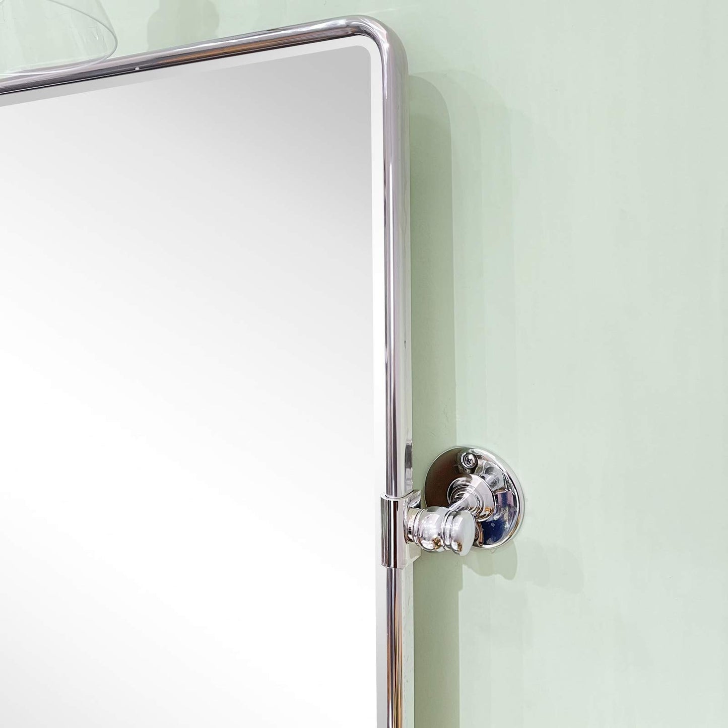TEHOME Horizontal Pivot Bathroom Mirror Tilting Chrome Metal Framed Pivot Rectangle Rounded Rectangluar Vanity Mirrors for Wall, Overall 38.91 x 23 inches (Mirrror 35 x 23 inches)