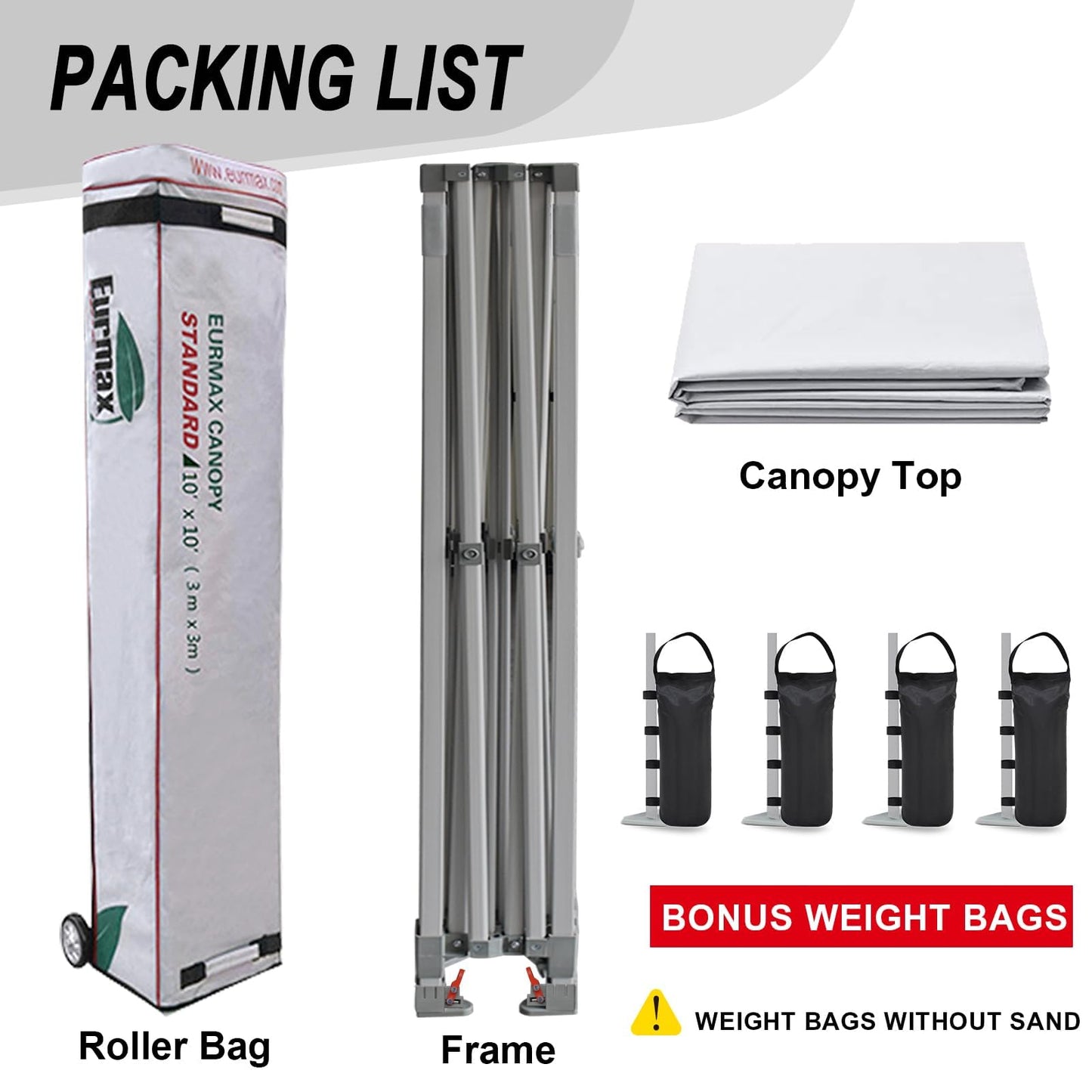 Eurmax USA 10x10ft Pop Up Canopy,Commercial Instant Tent for Outdoor Events,Patented No-Tip Rolling Storage Bag with 4 Sandbags,UV & Water Resistant,Heavy Duty Portable Shelter Gazebo,White