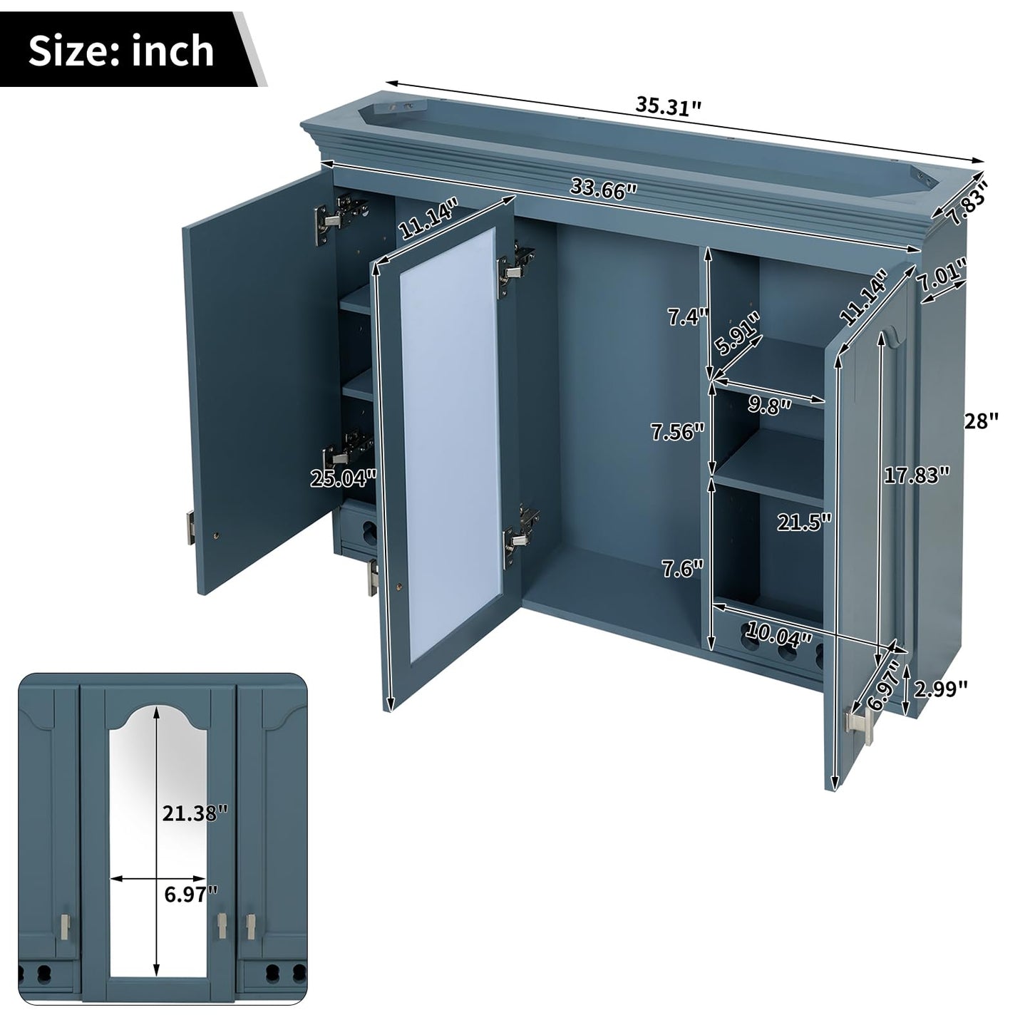 Merax Country Bathroom Medicine Cabinet with Mirror, 36" x 28" Wall Mount Bathroom Storage Cabinet with Soft-Close Doors and Adjustable Shelves, Over Toilet Wall Cabinet