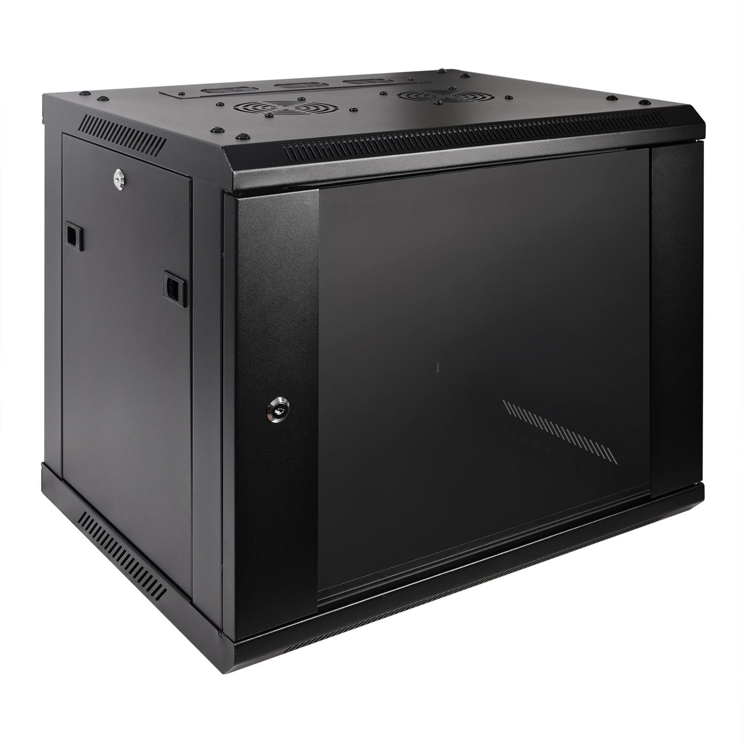 RackPath 9U Professional Wall Mount Server Cabinet Network Rack Enclosure with 2X Quiet Cooling Fan, 1x Brush Cable Management Panel, Black