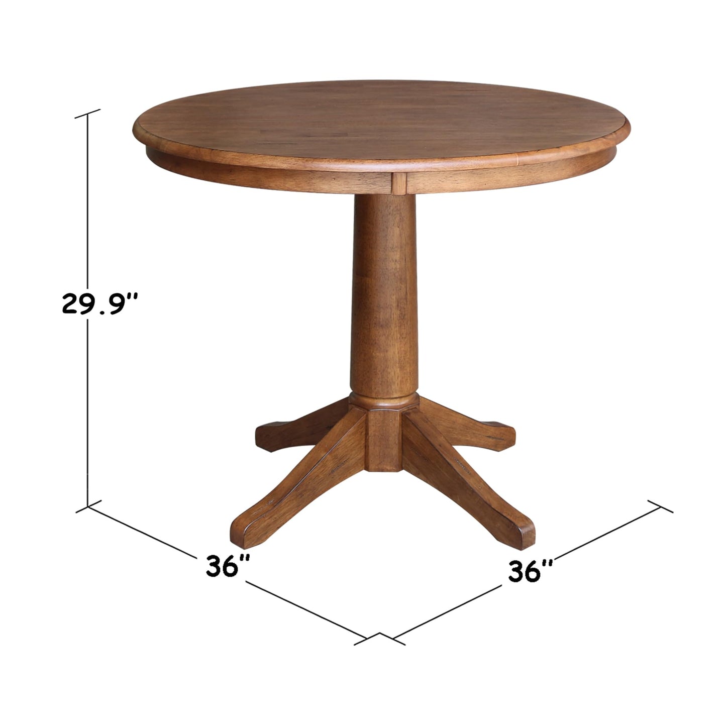 IC INTERNATIONAL CONCEPTS 36" Solid Wood Round Top Pedestal Table in Distressed Oak - 29.9" Height