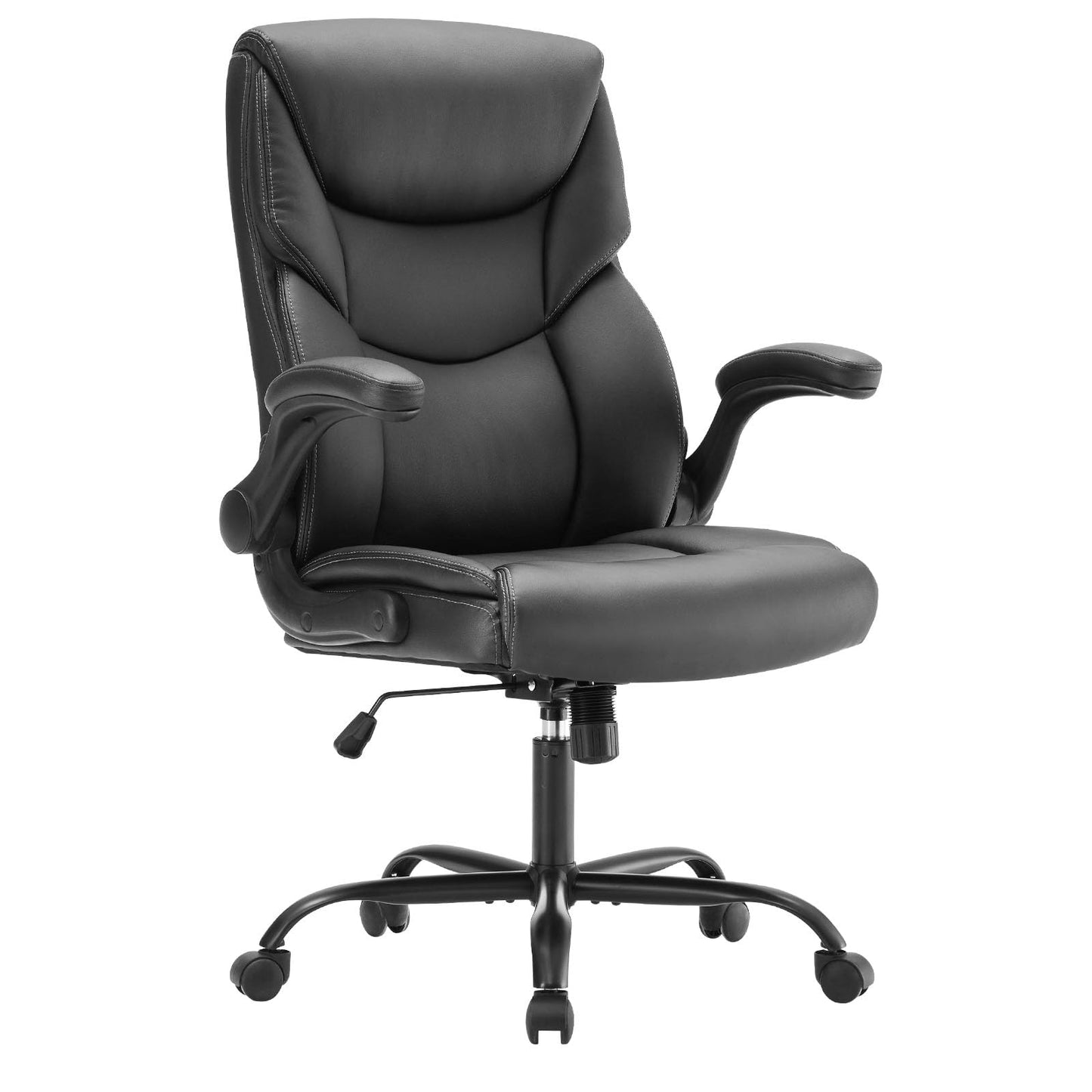 Sweetcrispy Ergonomic Computer Gaming Office Chair Set of 2, Heavy Duty Task Desk Swivel Rolling Chairs with Wheels, Flip-up Arms, Adjustable Height, PU Leather,Inky