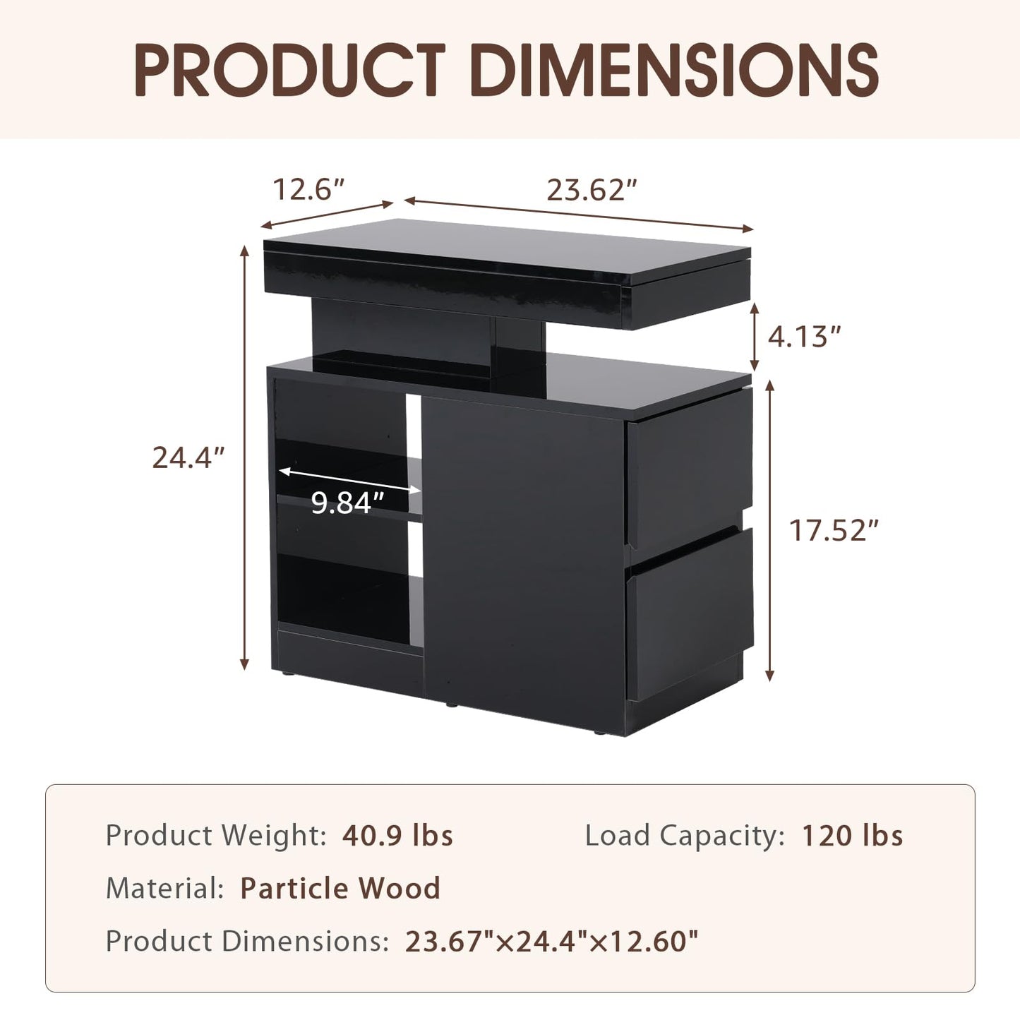 OC Orange-Casual LED End Table with Power Outlet, High Glossy Sofa Side Table, Small Nightstand with Drawer and Storage Cabinet, Narrow Side Table with Charging Station for Living Room (2, Black)