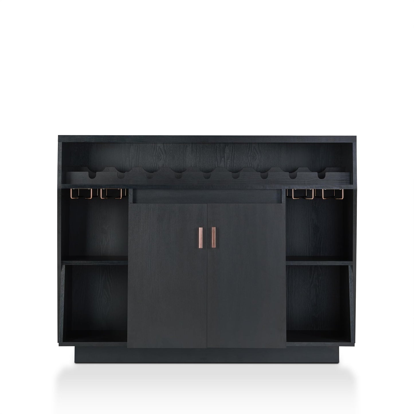 Furniture of America Polizzi Modern 5-Shelf Wood 36 in. Buffet with Wine Bottle and Stemware Rack, 2 Cabinet Doors for Dining Room, Kitchen, ‎Black