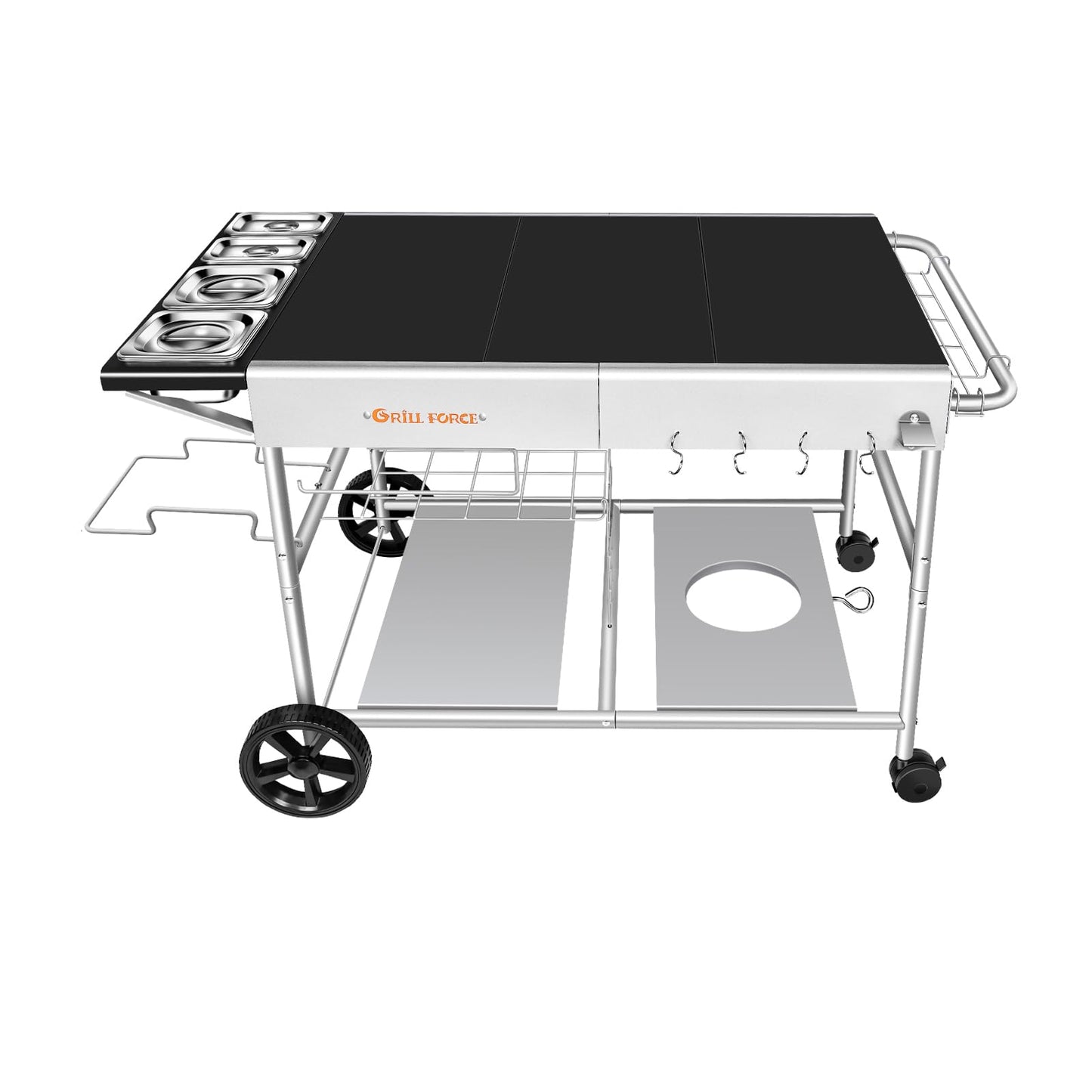 GRILL FORCE 50"x 25" Pizza Oven Table,Outdoor Pizza Cart with Topping Station Grill Table Stand with Wheels for Ninja, Blackstone Griddle, Ooni, Gozney, Cuisinart.