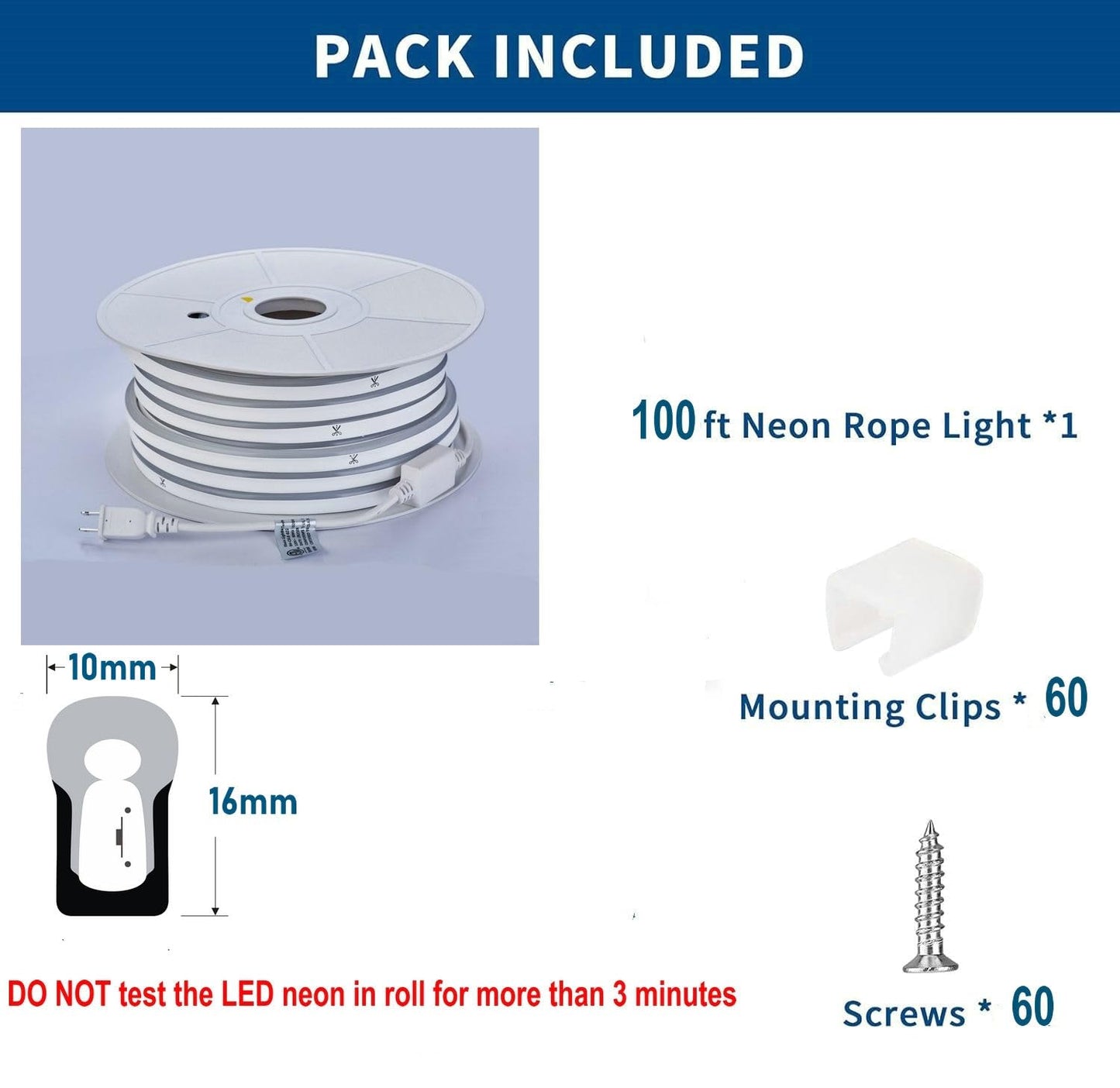FORT LED Neon Rope Lights 100FT Flexible Warm White AC 110V 120V Waterproof PVC Model neon-666