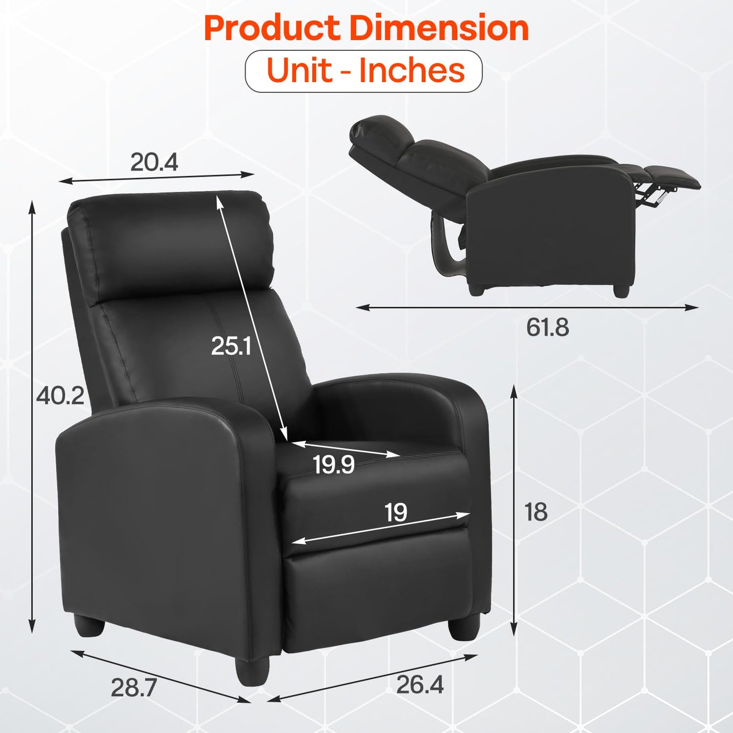 FDW Recliner Sofa Massage Chair Home Theater Seating with Lumbar Support and Padded Backrest for Living Room and Bedroom (Leather, Black)