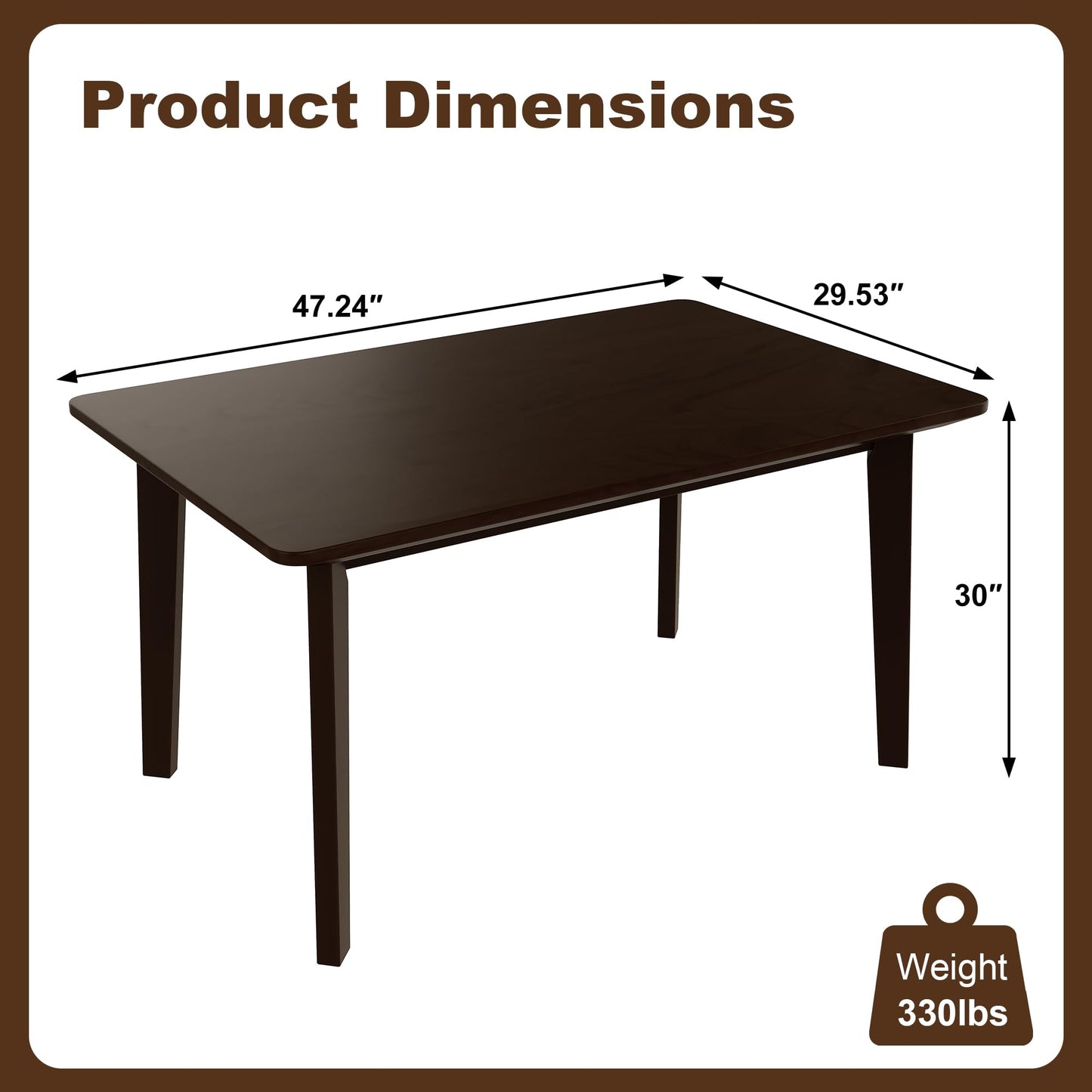 Merax Merax Farmhouse 47" Rectangular Dining Table, Solid Wood Kitchen Table Fits up to 4,Space Saving, Easy Assemble Espresso