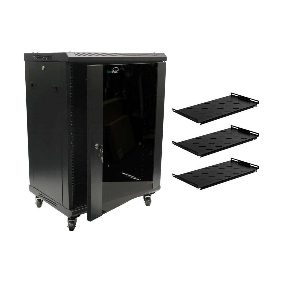 NavePoint 15U Wall Mount Network Server Cabinet Rack Glass Door Lock w/Casters and Shelves