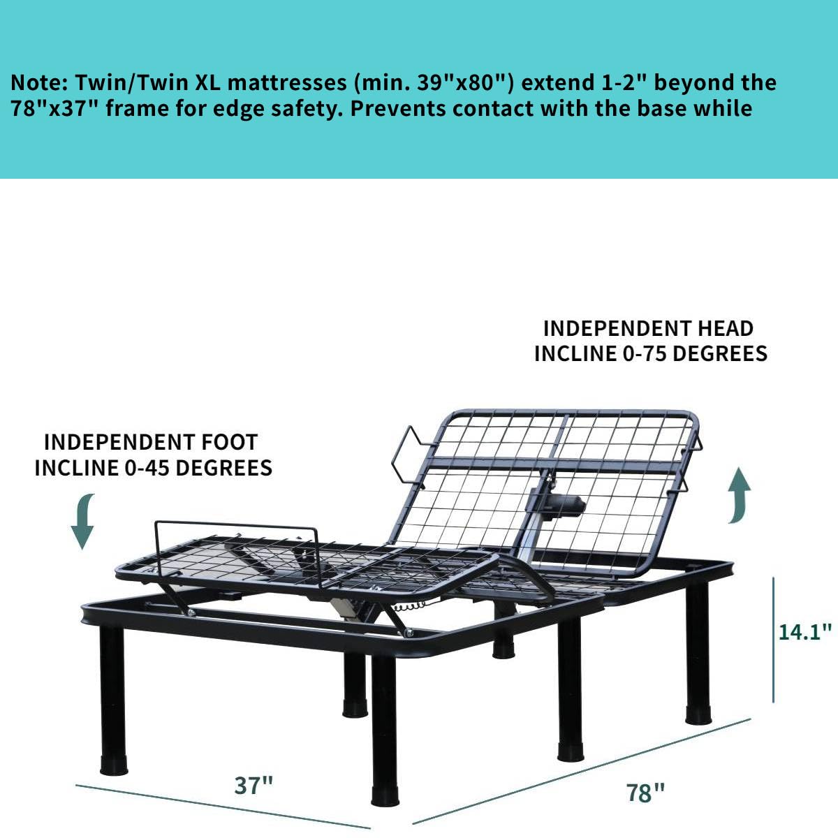 MICOUD Adjustable Bed Frame Full Metal Frame Bears 705 lbs Head and Legs Can Lift Independently, Zero Gravity Prevents Snoring and Acid Reflux Black Quick Installation Twin XL (Twin XL)