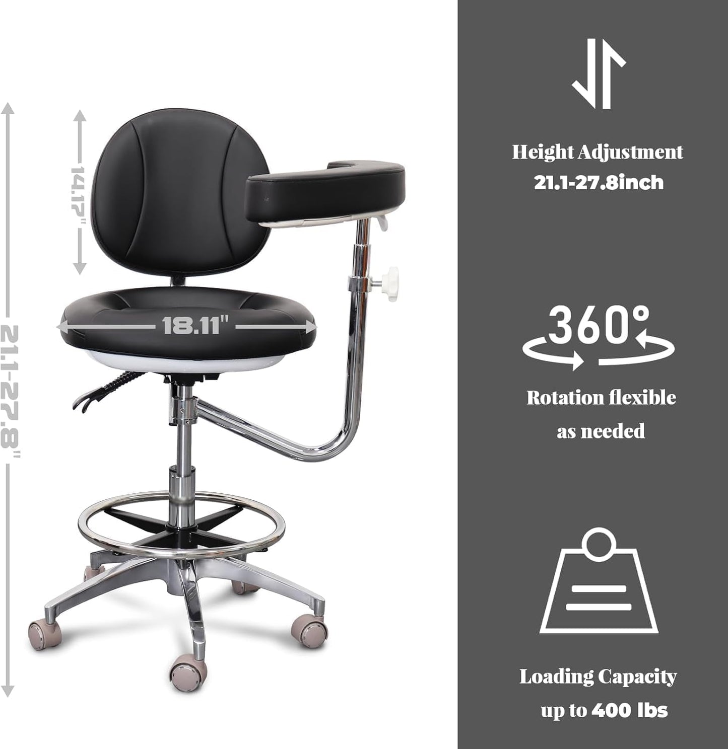 LIMKOMES Dental Assistant Chair with Rotatable Armrest,500 lbs Capacity