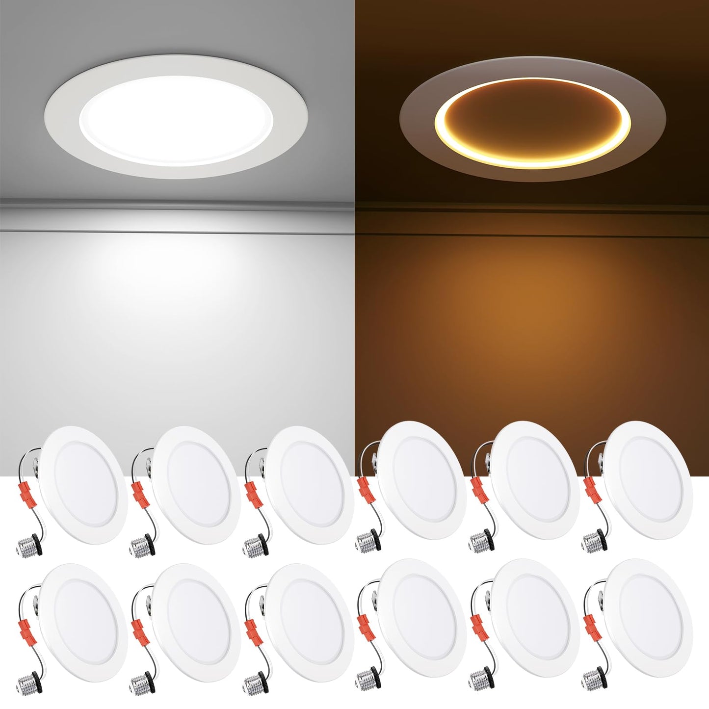 Ensenior 4 Inch LED Recessed Lighting 4 Pack, Dimmable, 5CCT Adjustable Color Temperature, Model XY3-6I-5CCT-12-WH