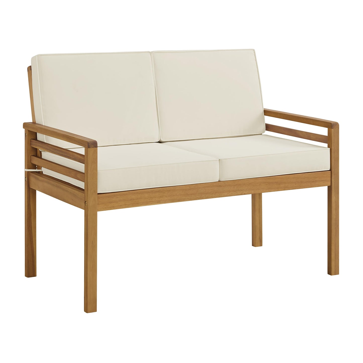 Alaterre Furniture Okemo Outdoor Patio Loveseat - Weather-Resistant Acacia Wood Outdoor Loveseat with Thick Cream Cushions - 2 Seater Patio Sofa for Garden, Porch, Deck, or Poolside (Natural)