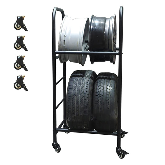 Tire Storage Rack for Garage, 2-Tier Black Tire Storage Rack, Freestanding Multi Tire Display System, for Garage, Carport, Shop, Sheds, for Holds 4 Tire with Rims