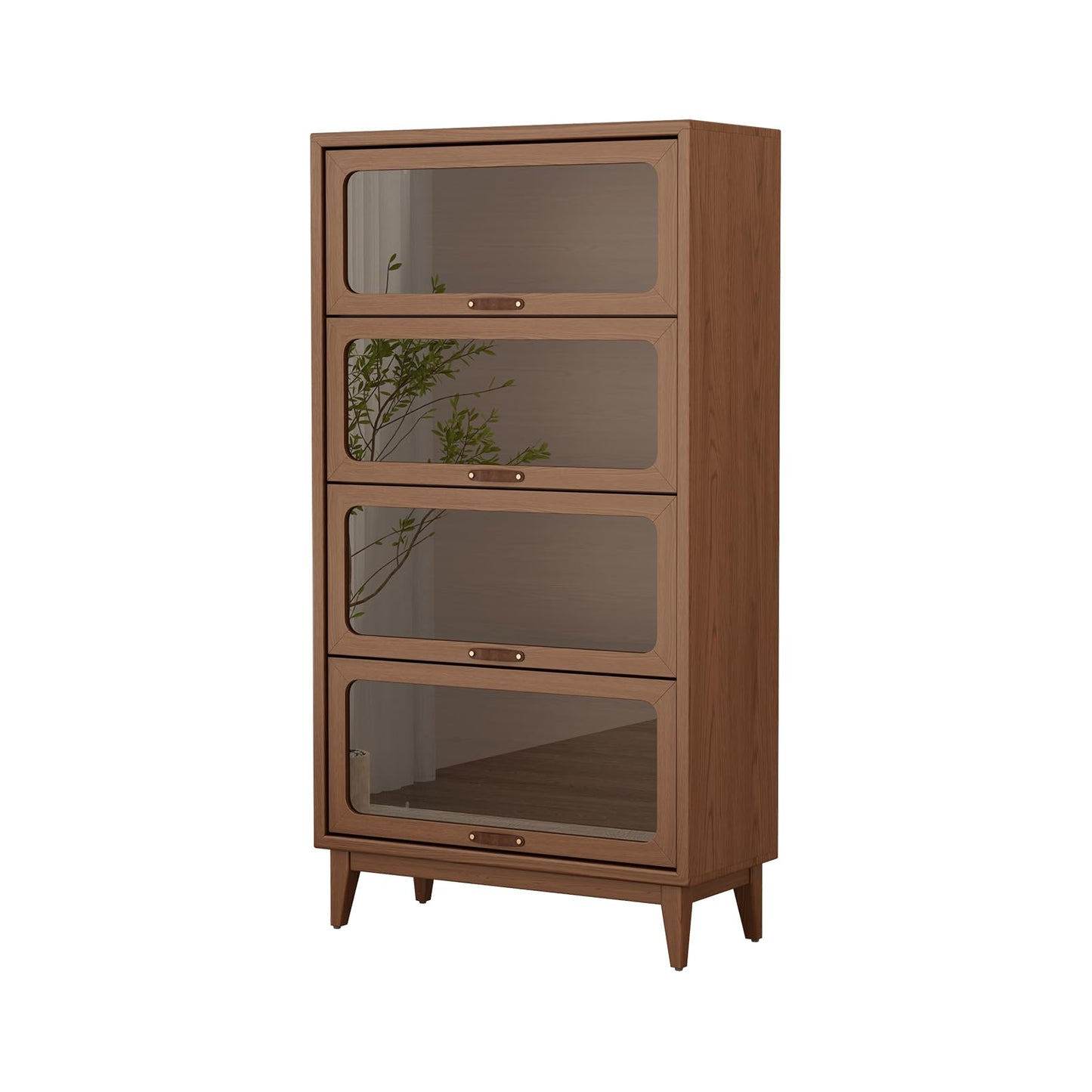 AnywaysWood Solid Wood Bookcase 4-tire with Tempered Glass Flip-Up Doors,60Hx13.7Dx32W Bookshelves Finish Cube Storage Organizer,Bookshelf Versatile Pantry Cabinet for Living Room Home Office