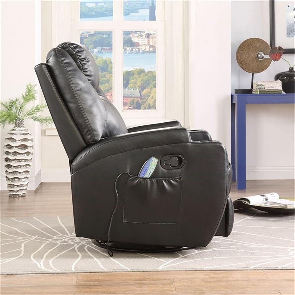 Acme Waterlily Faux Leather Rocker Recliner with Motion Swivel in Black