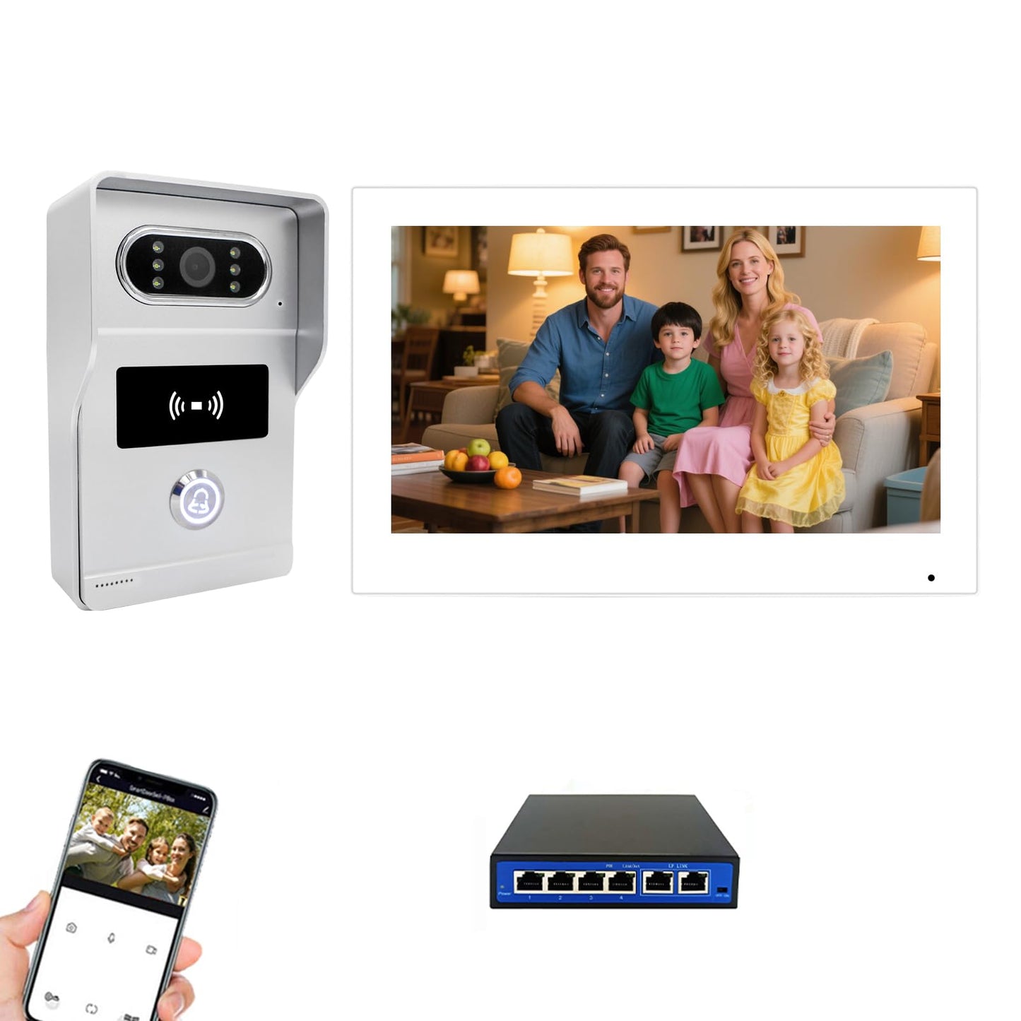 Wired IP Video Apartment Intercom System,1080P Camera and 7 inch Touch Monitor,Video Door Phone Kit Two-Way Audio Motion Detected with POE for Home,Tuya (1 Doorbell + 1 Monitor + 1 POE)