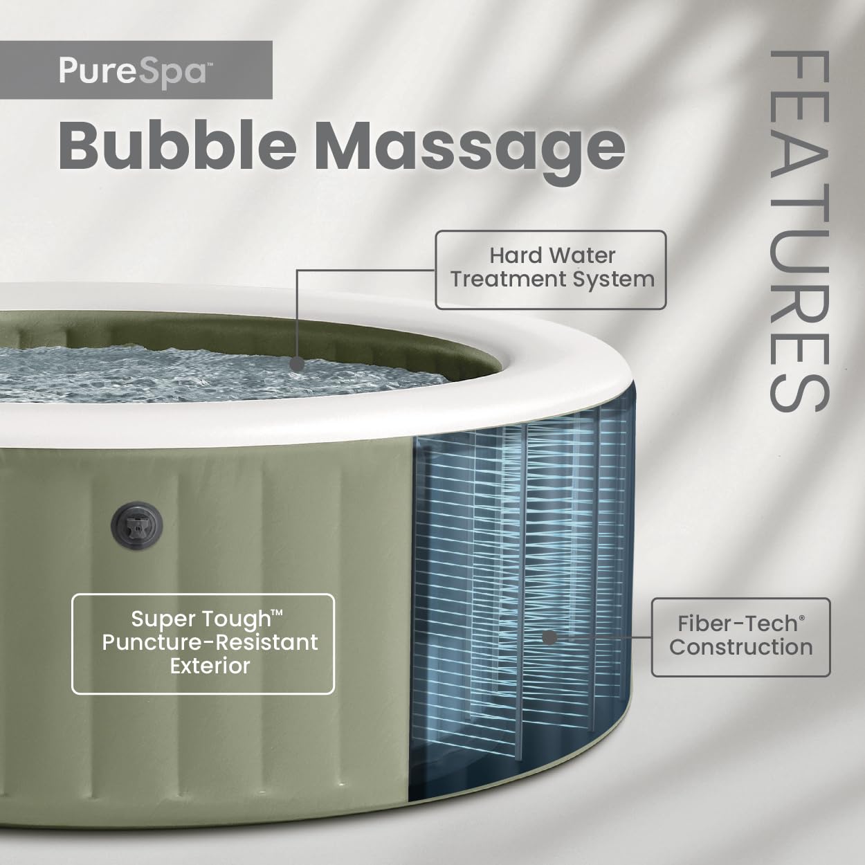 INTEX 28427EG PureSpa Bubble Massage Spa Set Outdoor Inflatable Portable Hot Tub, Includes Energy Efficient Spa Cover, Saltwater System Ready, 6 Person, 85in x 28in