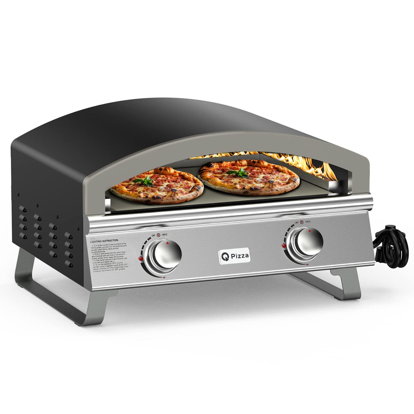 Outdoor 2-Burner Gas Pizza Oven, 25" Large Capacity Pizza Maker, Versatile Grill Stove with 19" Baking Stone for Steak Meat Seafood, OuPropane Grill Oven for Cooking