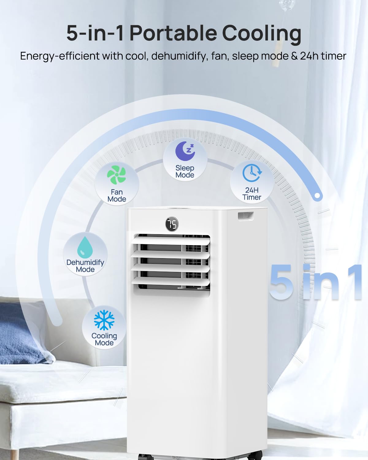 16,000 Btu Portable Air Conditioners for Large Rooms up to 750 Sq. Ft., 5-in-1 Smart WiFi AC Unit with APP, Fast Cooling, Dehumidifier, Fan, 36dB Sleep Mode 24H, Window Kits for Bedroom Home Office