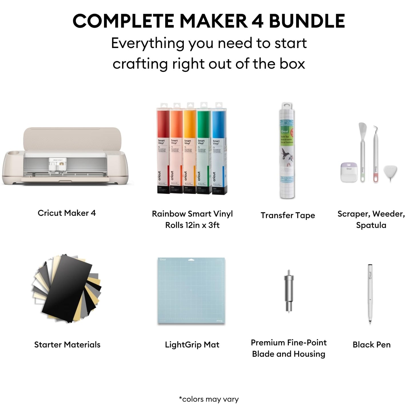 Cricut Maker 4 Vinyl Cutting Bundle - Smart Cutting Machine with Rainbow Smart Adhesive Vinyl Rolls & Tools for Decals, Labels & DIY Projects