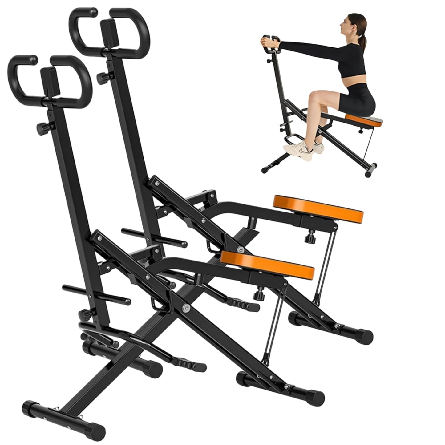 RIVANO 2pc Squat Rowing Machine, 4-in-1 Foldable Exercise Trainer with 265LBS Loading Capacity & Display, Home Workout Glute Trainer Machine with Adjustable Resistance Bands for Butt Thigh Easy Set up