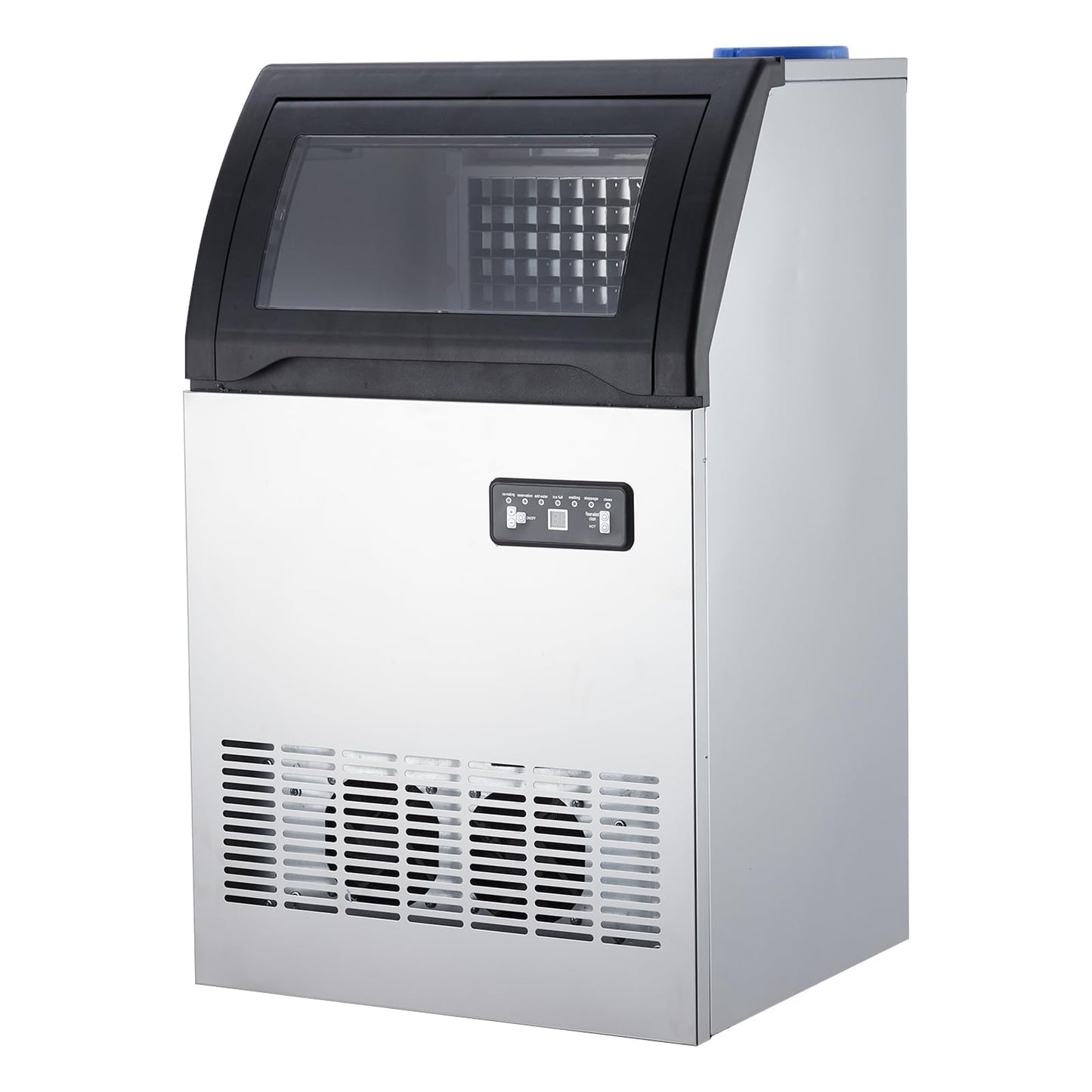 Under Counter Commercial Ice Maker Machine, 100Lbs/24H, Stainless Steel Ice Machines with 33Lbs Storage Bin, Dual Water Supply, Adjustable Thickness, Self-Cleaning, Perfect for Restaurant, Coffee Bar
