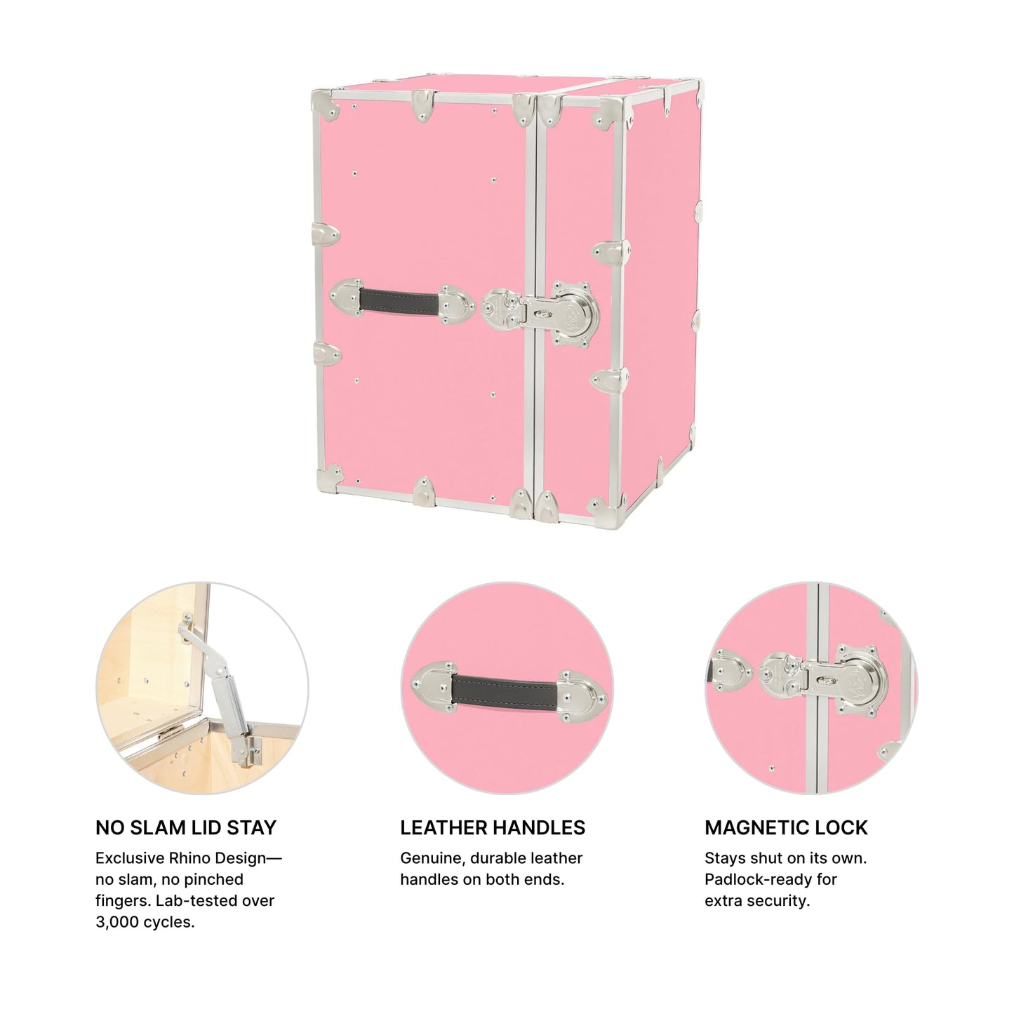 Rhino Trunk & Case Bedside Cube – 18"x18"x24" Vertical Storage Trunk with Adjustable Shelf – Bedroom Nightstand, College Dorm Storage, End and Side Table, Office Cabinet – Strong Furniture – USA-Made