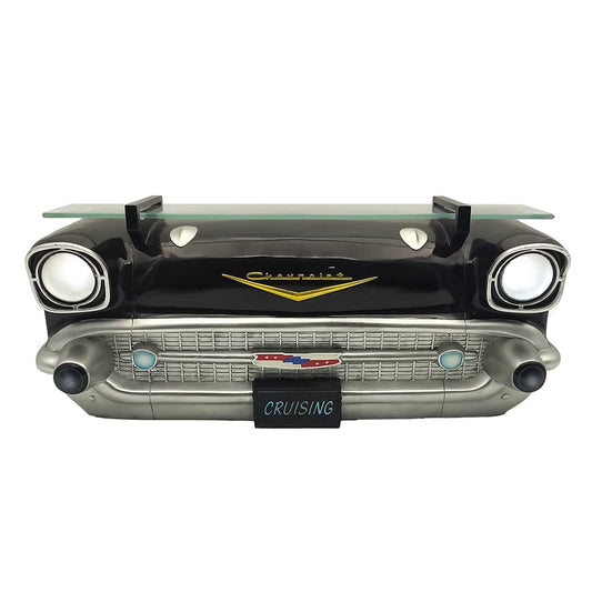 Sunbelt Gifts 1957 Chevrolet Chevy Bel Air Floating Wall Shelf, LED Headlights, Tempered Glass, Retro Classic Car Decor, Garage Man Cave Decor, Black, 20x6.1x8 inches, Gift for Car Enthusiasts