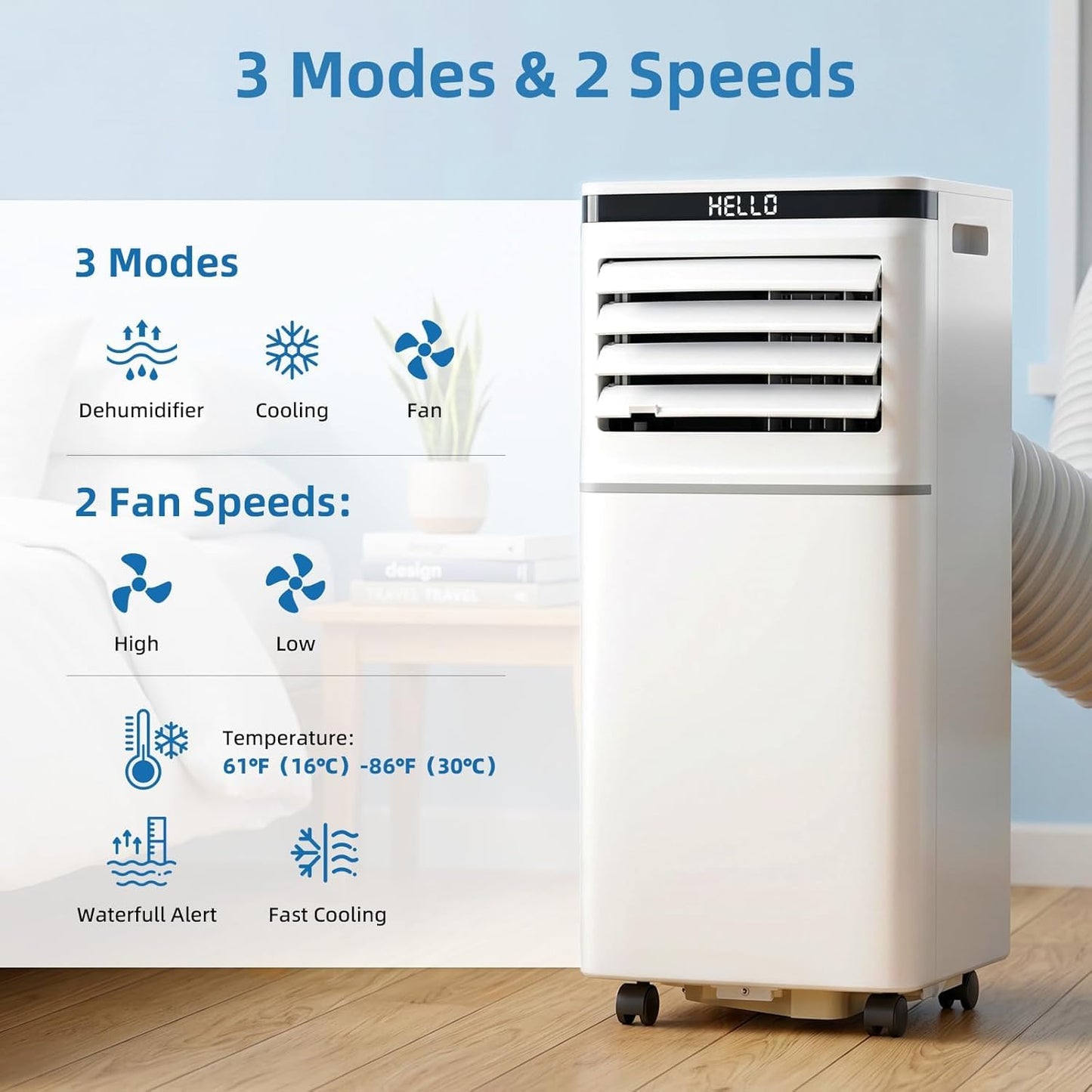 Portable Air Conditioner, 10000 BTU, Cools Up to 450 Sq Ft, Remote Control, 2 Fan Speeds, 24 Hour Timer, Quiet Operation & Fan Mode, Portable AC for Bedroom, Office, Home & Dorm