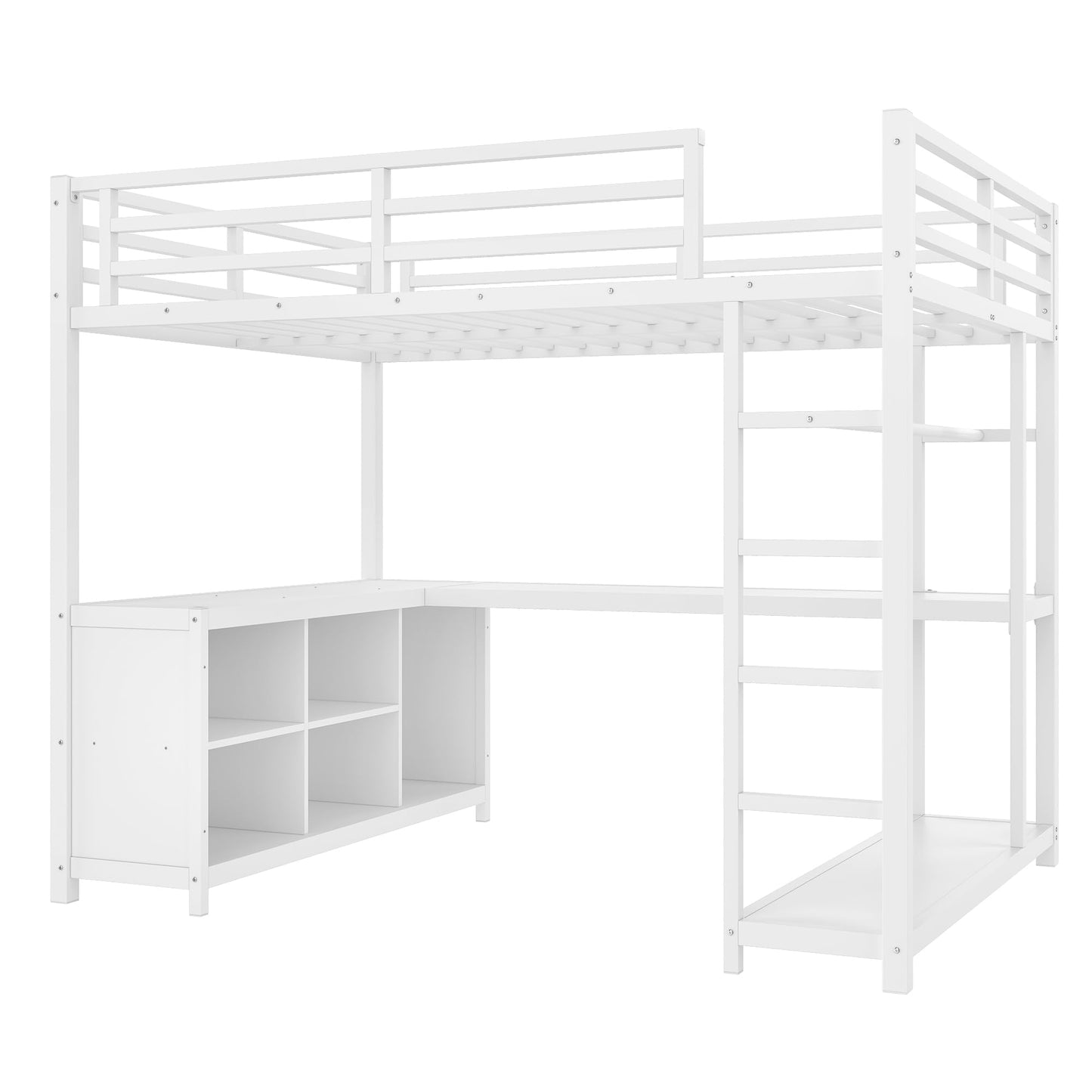 Bellemave Full Size Loft Bed with Desk & Wardrobe, All-in-One Metal Loft Beds Frame with Storage, Space Saving Loft Bed Full Size for Teen, Adult, Apartment, Dorm, White