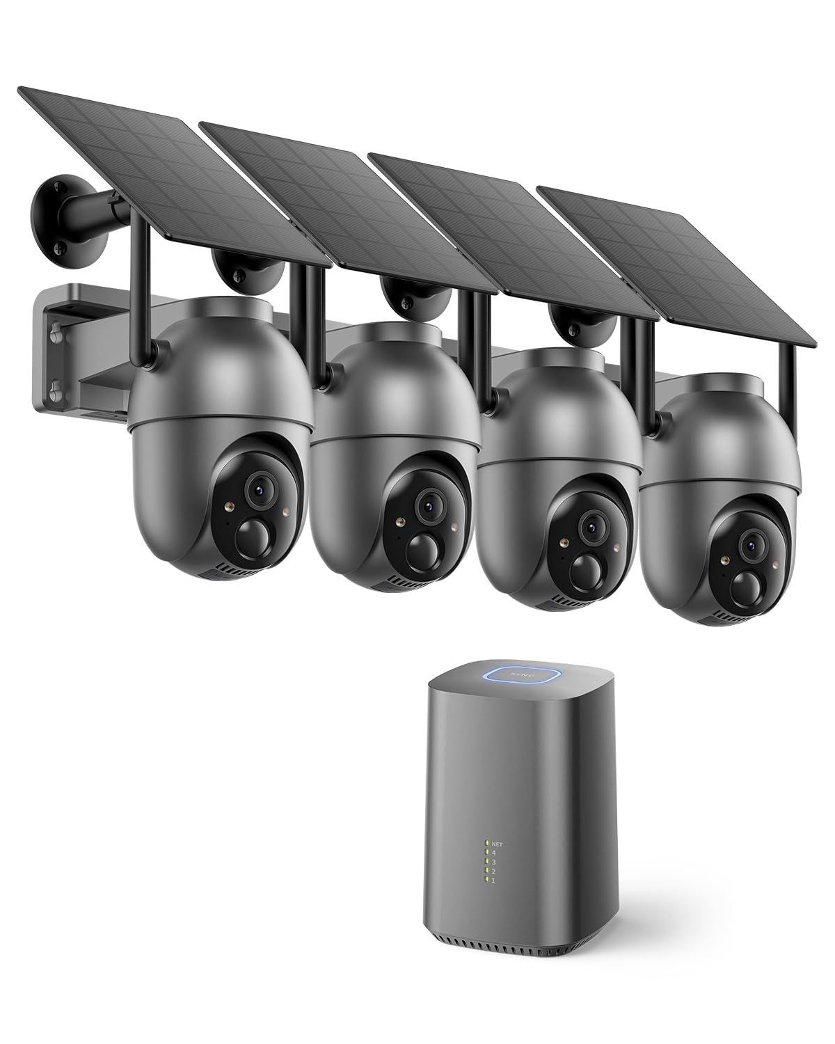 SEHMUA Security Cameras Wireless Outdoor (4-cam-kit), No Subscription Required, Color Night Vision, 360° PTZ, 4MP Live View, Instant Alerts, Solar Security Camera System Works 2.4G & 5G WiFi for Home