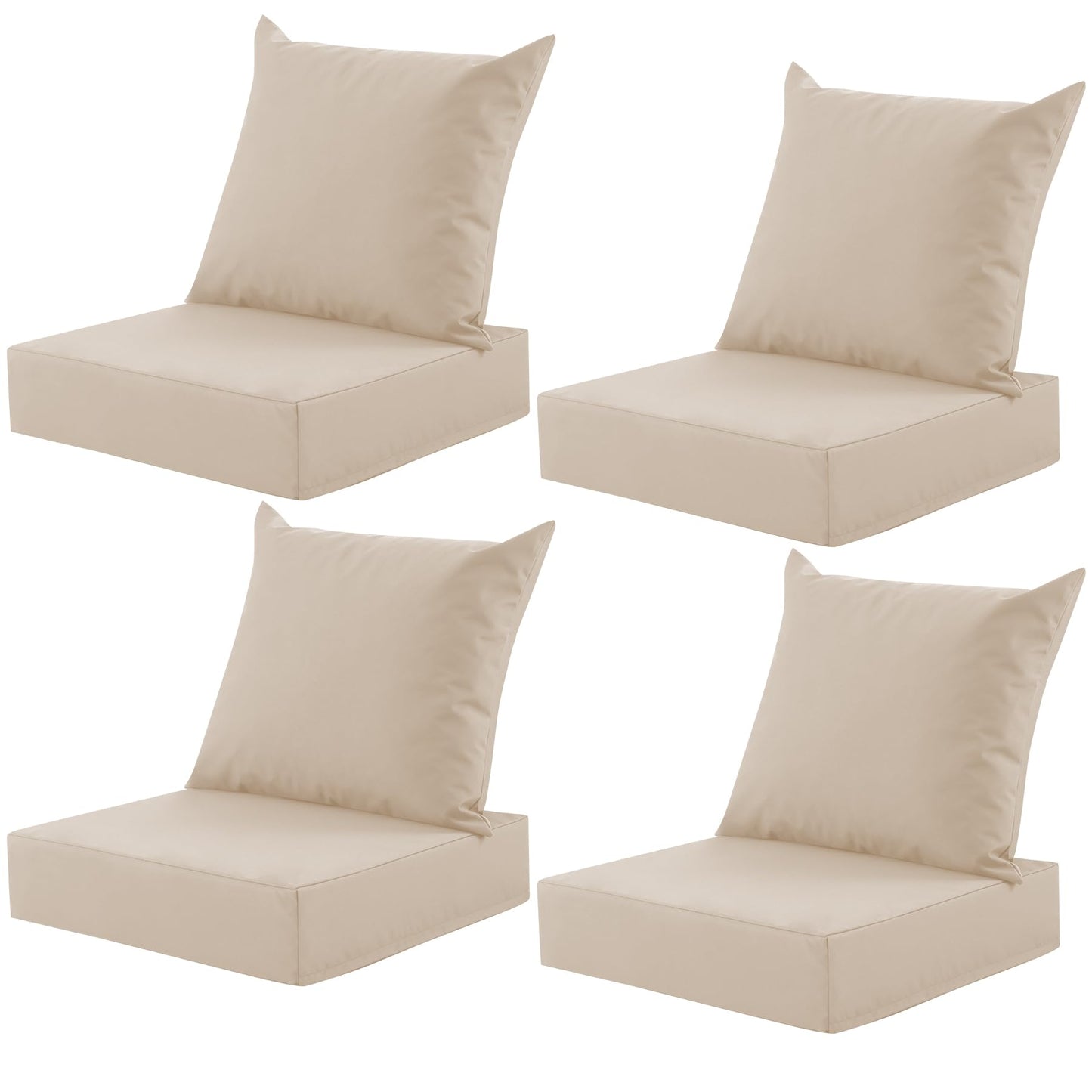 MuaMelop Outdoor Deep Seat Cushion Set, 24x24 Inch Water-Resistant & Fade-Resistant Outdoor Chair Cushions, Patio Furniture Cushions with Removable Cover for Patio Chair, Sofa, Beige (Set of 4)