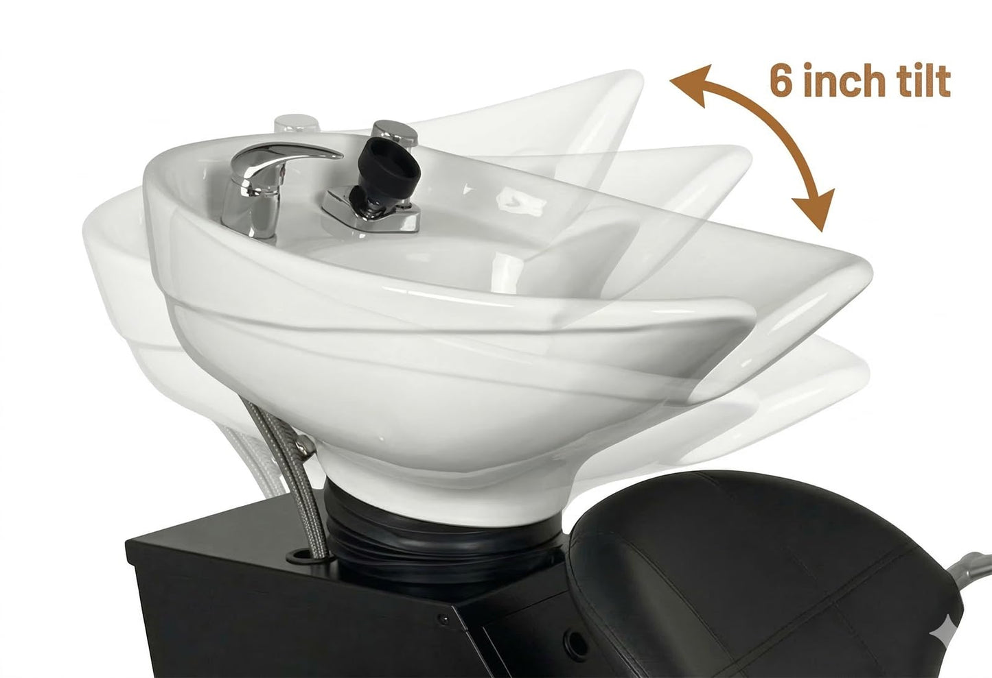 LCL Beauty Professional Salon Shampoo Backwash Unit with Adjustable Tilt Ceramic Bowl, Triple Certified Vacuum Breaker, Includes 6 Microfiber Towels (White Ceramic Bowl)