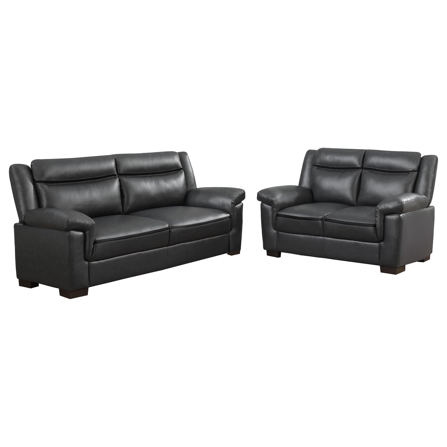 Coaster Home Furnishings - Arabella - 2-Piece Leatherette Upholstered Sofa and Loveseat Set with Padded Arms - Transitional - Living Room - Gray - 506591-S2