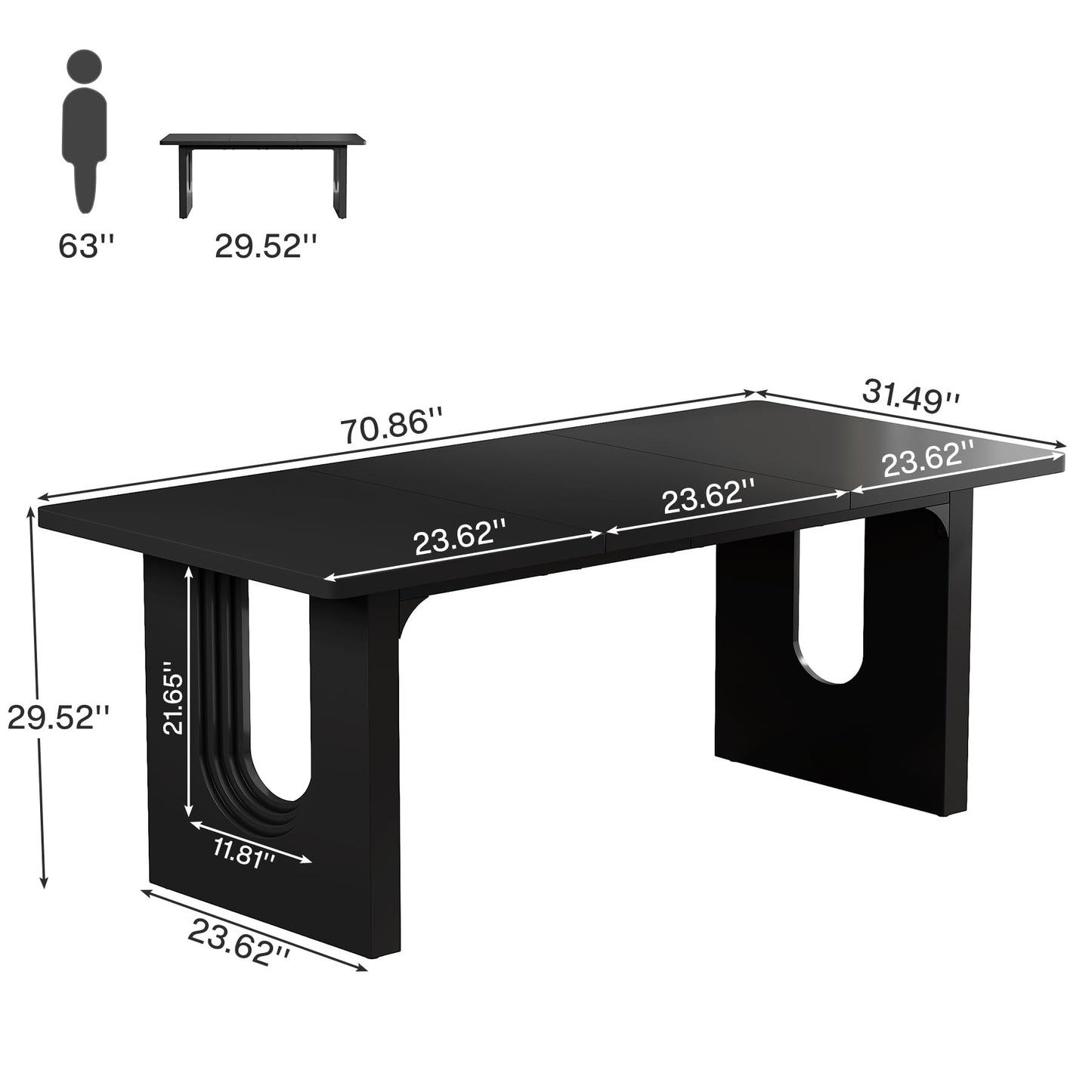 Tribesigns Modern Dining Table for 6 People, 71" Large Kitchen Dining Table with Wood Pedestal Base, Rectangular Long Dinner Table for Kitchen, Dining Room, Living Room, Black