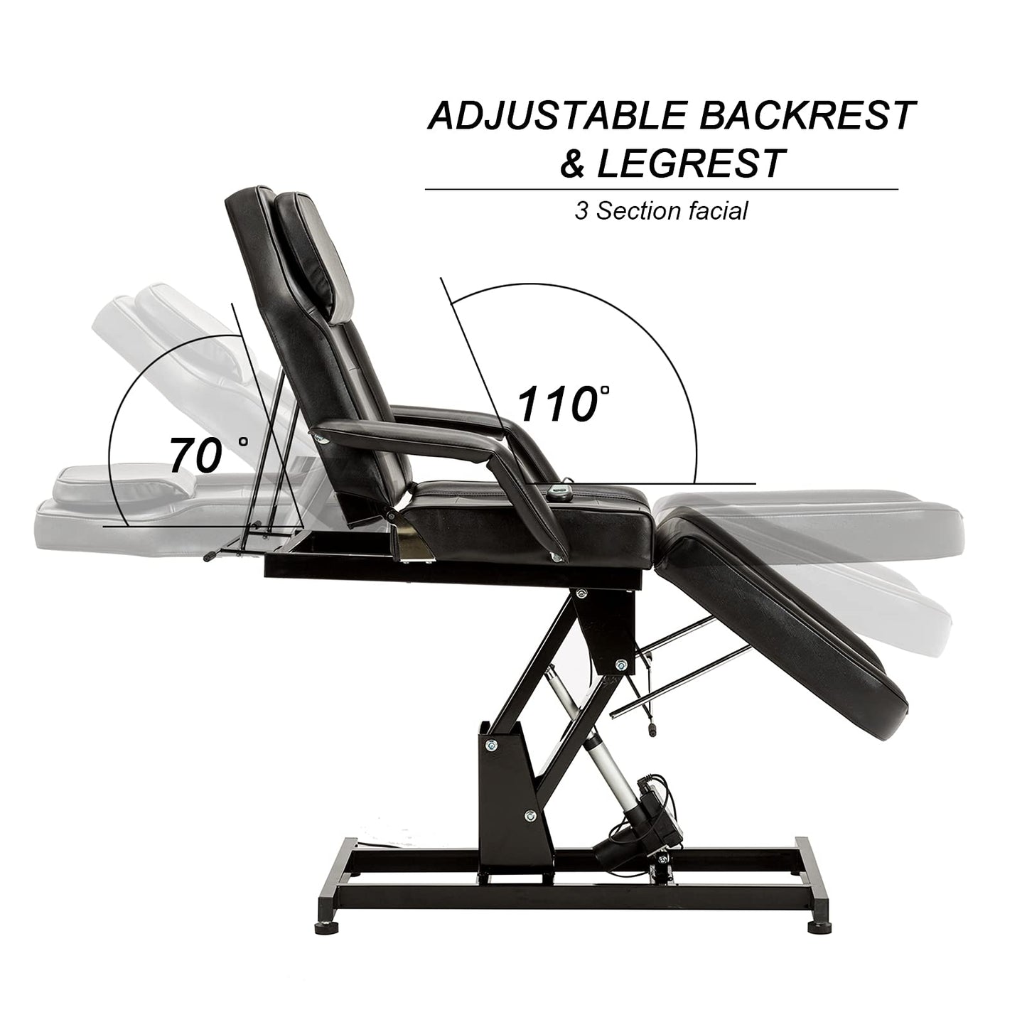 BarberPub Salon SPA Massage Bed Tattoo Chair Facial Adjustable Table Beauty Equipment 0100 (Black)