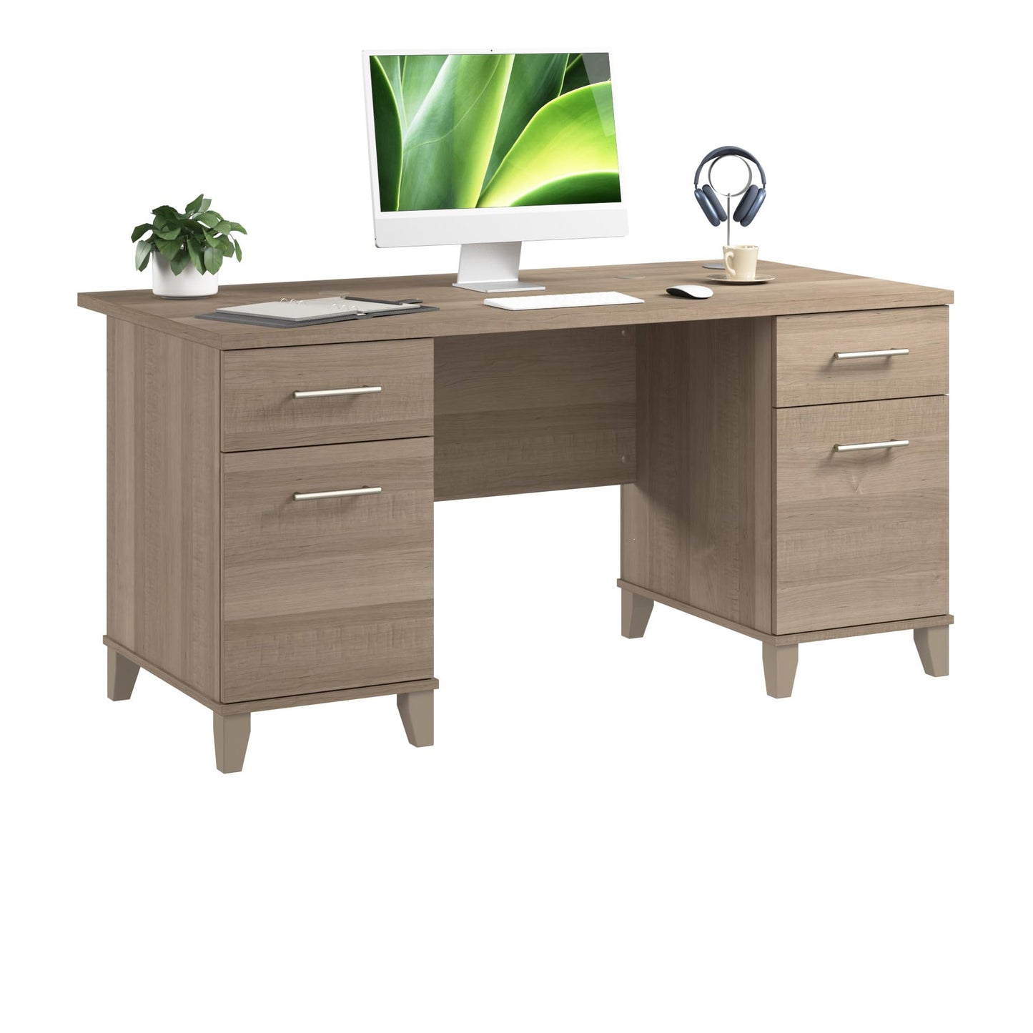 Bush Home 60-Inch Office Desk with Drawers, Computer Desk with File and Box Drawers, Home Office Workstation with Storage Cabinet, Writing Desk Furniture, Somerset Collection, Ash Gray