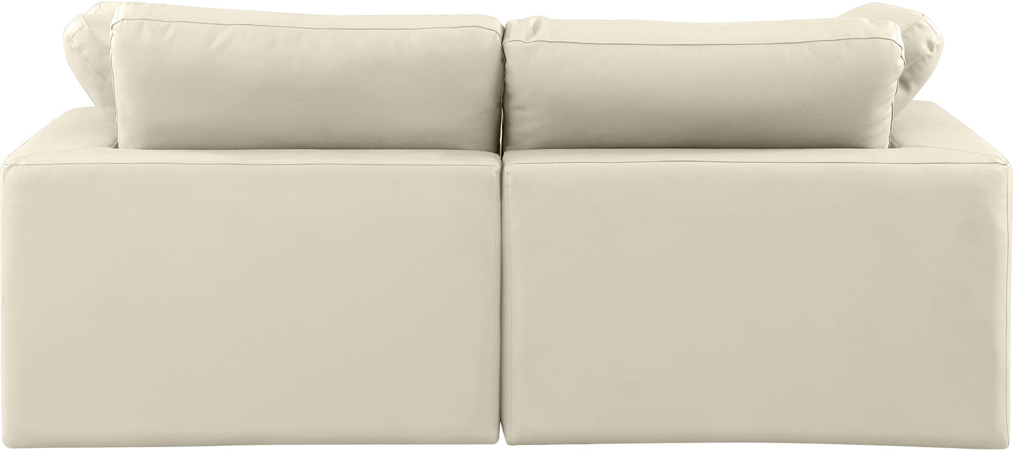 Meridian Furniture 188Cream-S80 Comfy Collection Modern | Contemporary Upholstered Modular Sofa with Soft Cream Vegan Leather, Fiber-Filled, 80" W x 40" D x 34.5" H, Cream