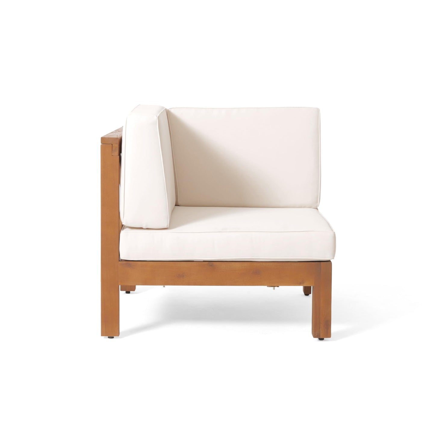 Christopher Knight Home Culatra Outdoor Acacia Wood 5 Seater Sectional Couches Sofa Patio Furniture Set with Fire Pit, 88.5 "W x 88.5 "D x 26.5 "H, Teak + Beige + Dark Gray