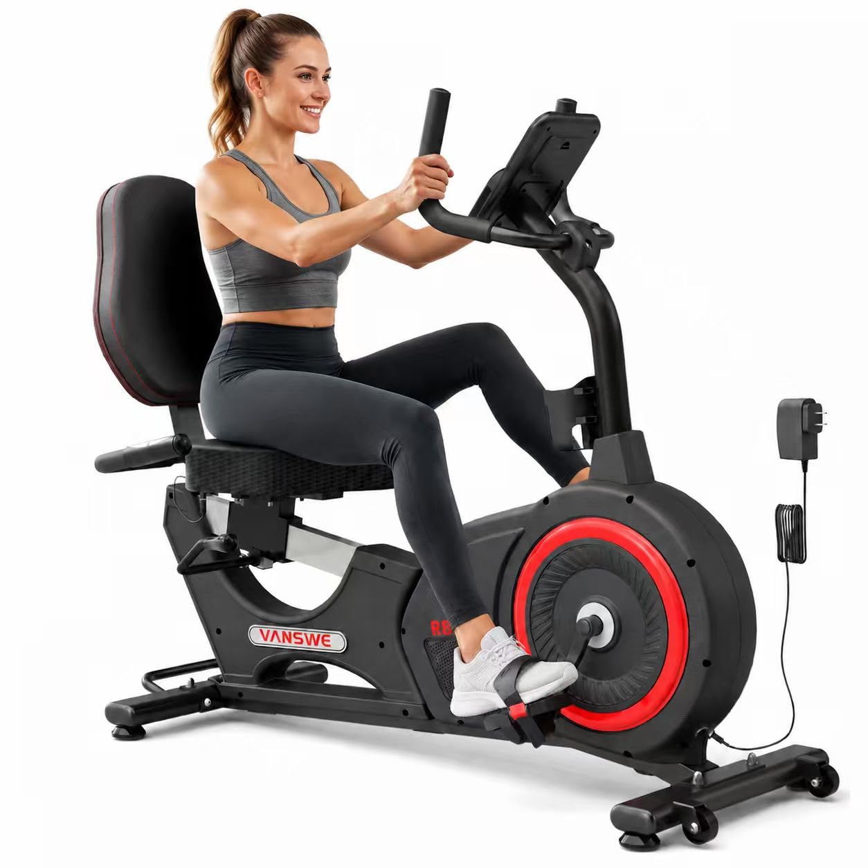 VANSWE Recumbent Exercise Bike for Seniors, Recumbent Stationary Bikes for Home with 450 LBS Weight Capacity, Backlit Monitor with 19 Built-In Programs, Bluetooth App Connectivity and 16-Level Electronically Controlled Magnetic Resistance