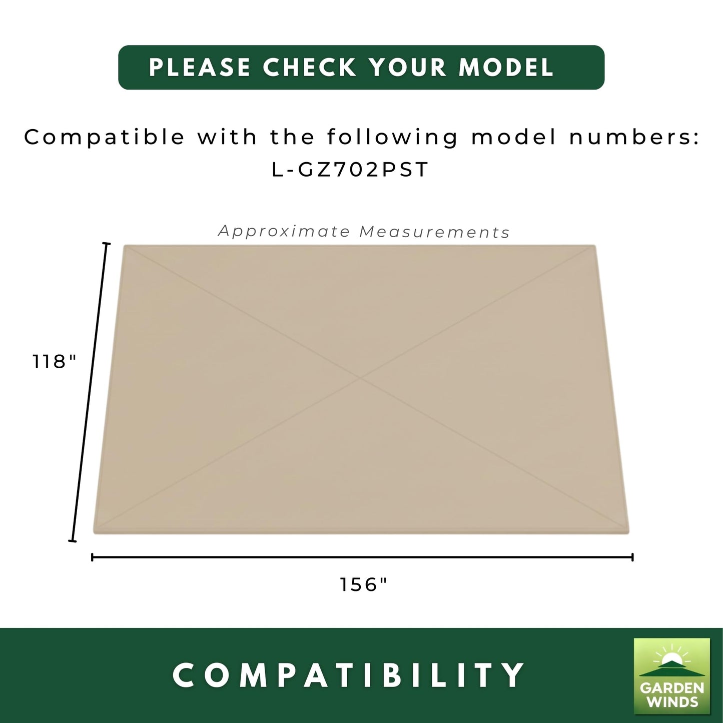 Garden Winds Durable 350 Replacement Canopy Top Compatible with Pomeroy Domed 10’ x 13’ Gazebo Model L-GZ702PST - Beige
