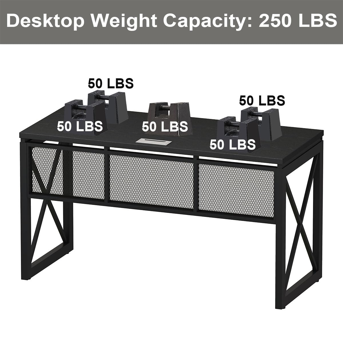 BON AUGURE Black Computer Desk, Modern Gaming Desk, Industrial Wood Office Desks, Sturdy Writing Desks for Home Office, Living Room, Study Workstation, Bedroom (Black, 54 Inch)