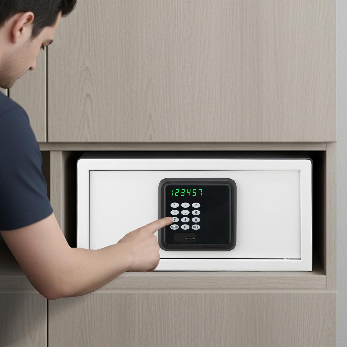 ISLANDSAFE Hotel Safe 1.1 Cubic Feet Home Safe with Digital Keypad,Hotel & Home Dual-Use Safe with Audit Function,Administrator Password,Security Lock Box for Laptop,Jewelry,Watch (White,Digital Code)