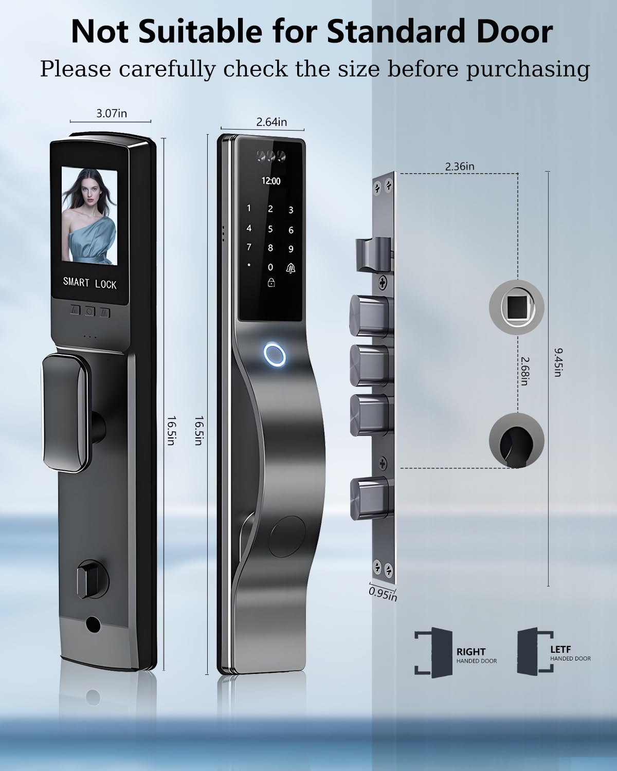 TianfuSpanda 3D Face Recognition Door Lock with Lockbody, Video Smart Lock with Camera&Doorbell, Front Door Keyless Entry Lock, WiFi&Tuya APP Control/Fingerprint/IC Card/Password/Keys