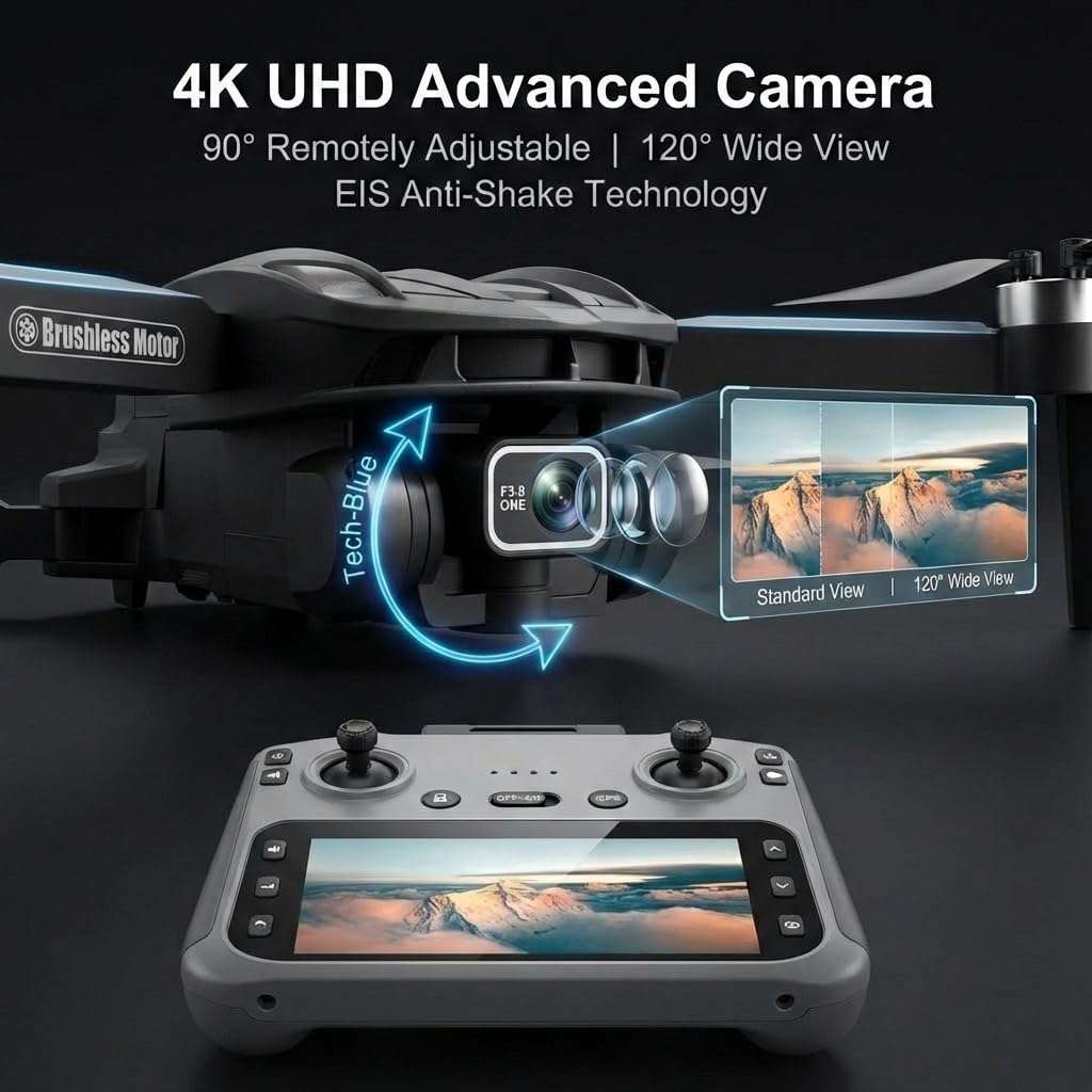 V168 Pro MAX GPS Drones with Camera for Adults 4K, RC Drone with 4.5" HD Screen on Controller, 60 Mins Flight, Long Range Transmission, 360° Obstacle Avoidance, Follow Me, Auto Return, Brushless Motor, QuickShots, Lightweight and Foldable Quadcopter for B