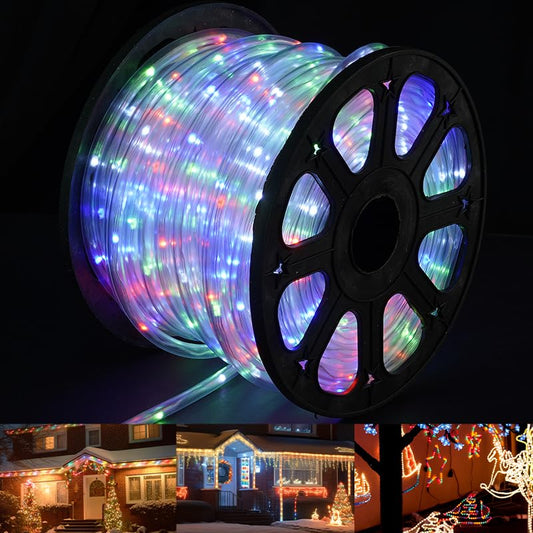 Outdoor Basic LED Rope Lights, Waterproof, 100Ft, Colorful, Flexible, 8 Modes, Connectable for Indoor/Outdoor Use