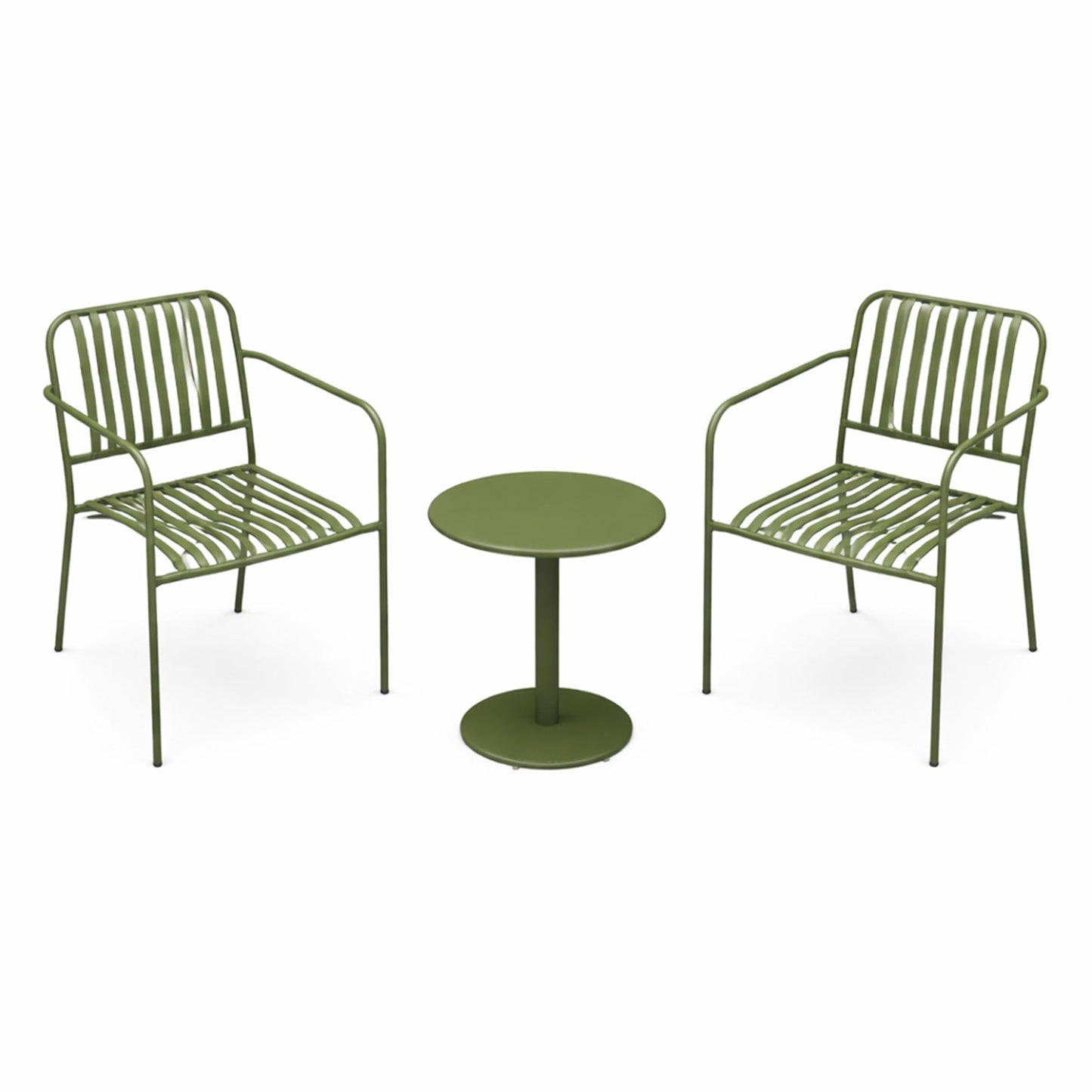 Alpine Corporation VTFAM152A Metal Outdoor Bistro Set, 3-Piece Patio Conversation Set with Round Side Table & 2 Chairs, Weather-Resistant Steel Frame, Compact Balcony Furniture, Green