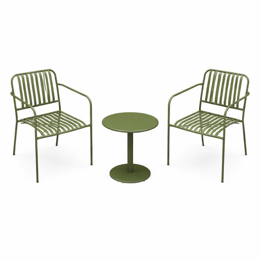 Alpine Corporation VTFAM152A Metal Outdoor Bistro Set, 3-Piece Patio Conversation Set with Round Side Table & 2 Chairs, Weather-Resistant Steel Frame, Compact Balcony Furniture, Green
