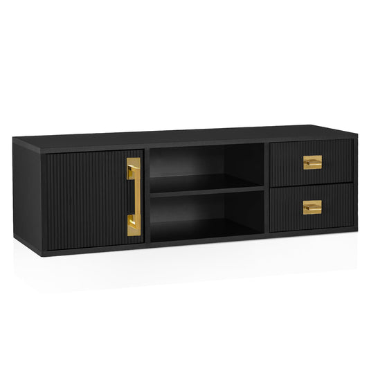 BarberPub Wall-Mounted Barber Station with Golden Handles, Storage Drawers, Open Shelves, Modern Hanging Storage Organizer for Barber Shop or Salon 2504